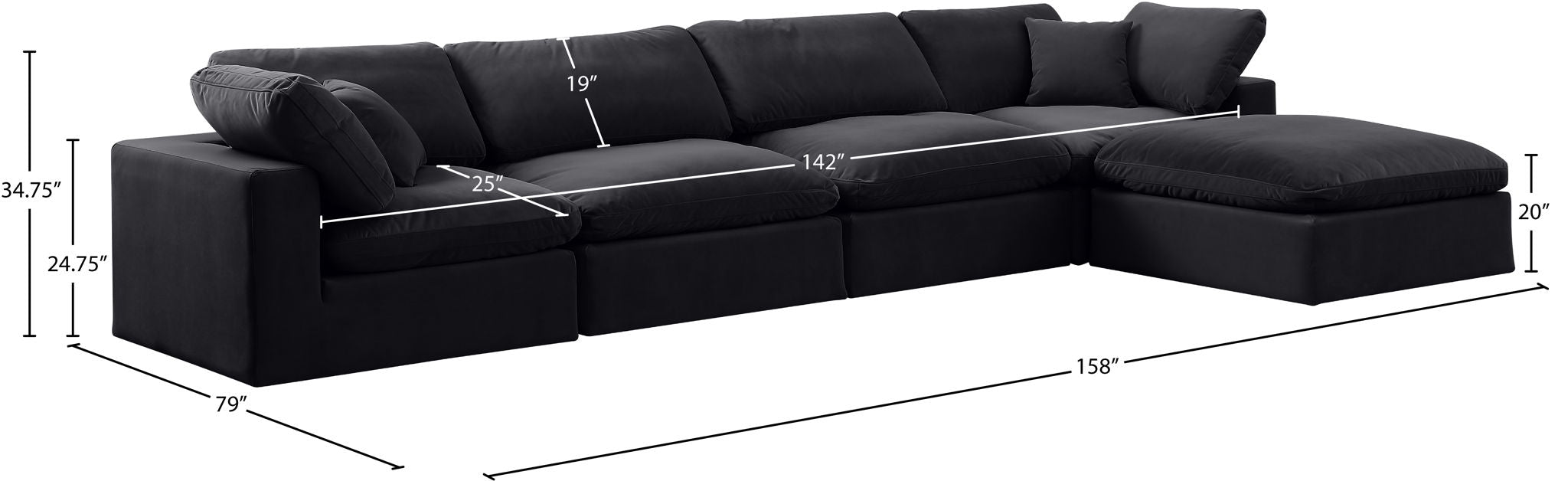 Comfy - 5 Piece Velvet Modular Sectional With Chaise