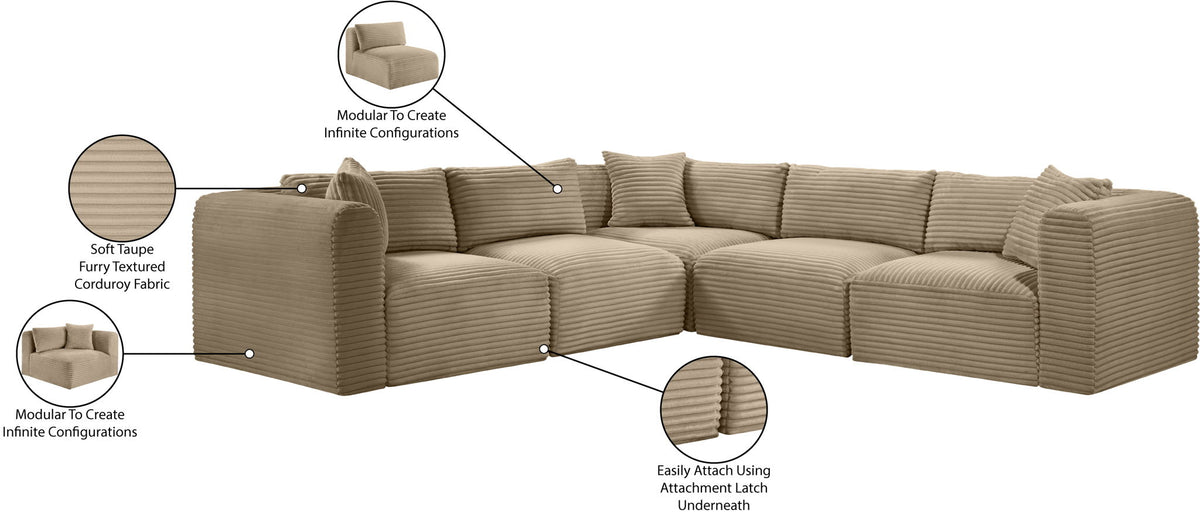 Shaggy - Fabric 5 Piece Modular Corner Sectional