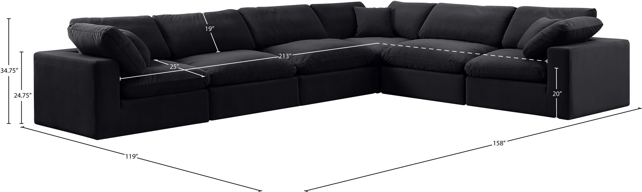 Comfy - 6 Piece Velvet Modular Corner Sectional