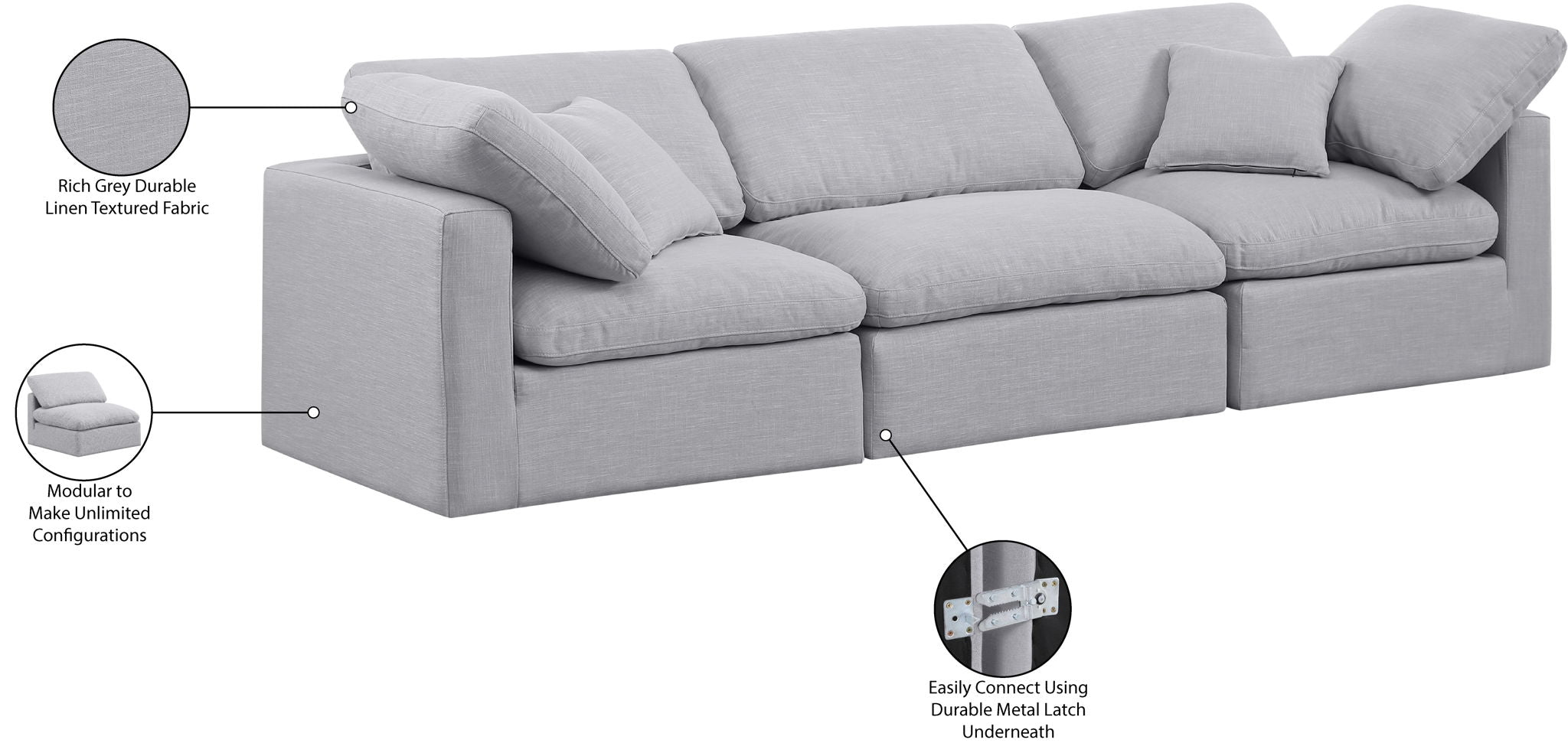 Indulge - Linen 3 Seat Modular Sofa