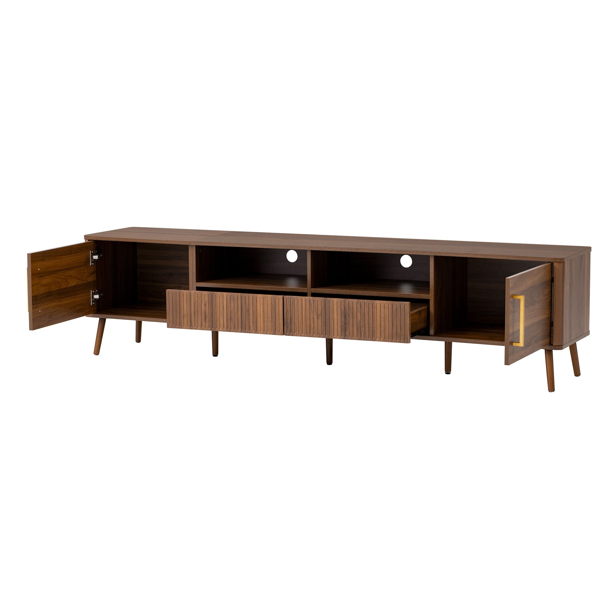 TV Stand For TVs Up To 85" With Soft-Close Doors, Open Shelf, Cable Management - Walnut