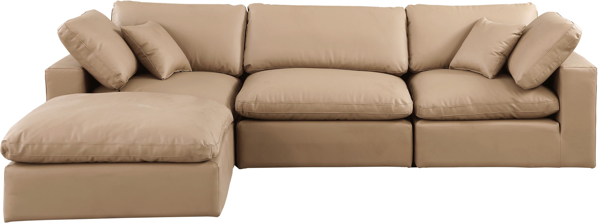 Comfy - 4 Piece Faux Leather Modular Sectional With Chaise - Tan