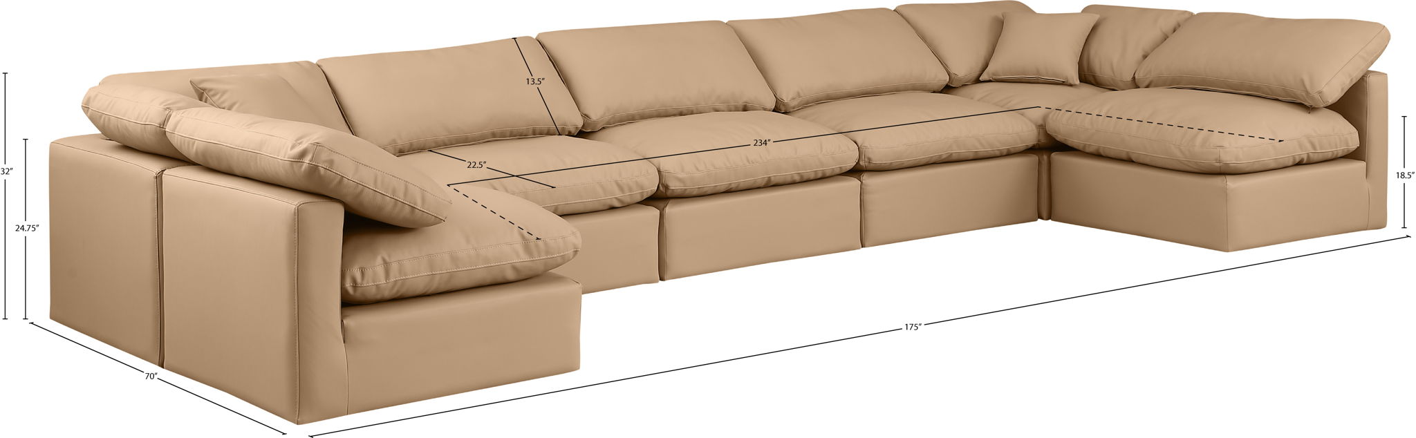 Indulge - Faux Leather 7 Piece Modular U-Shaped Sectional - Tan