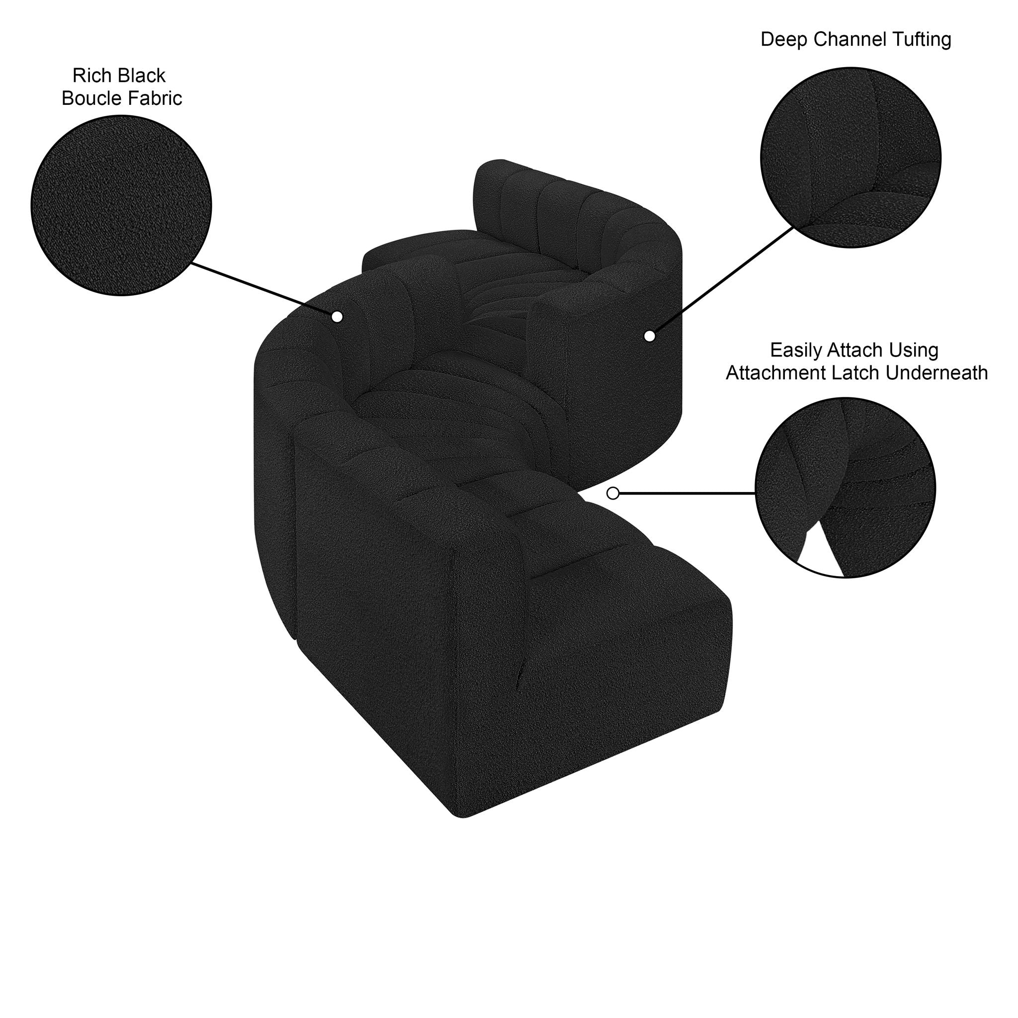 Arc - Boucle Fabric 6 Piece Modular Sofa - Black