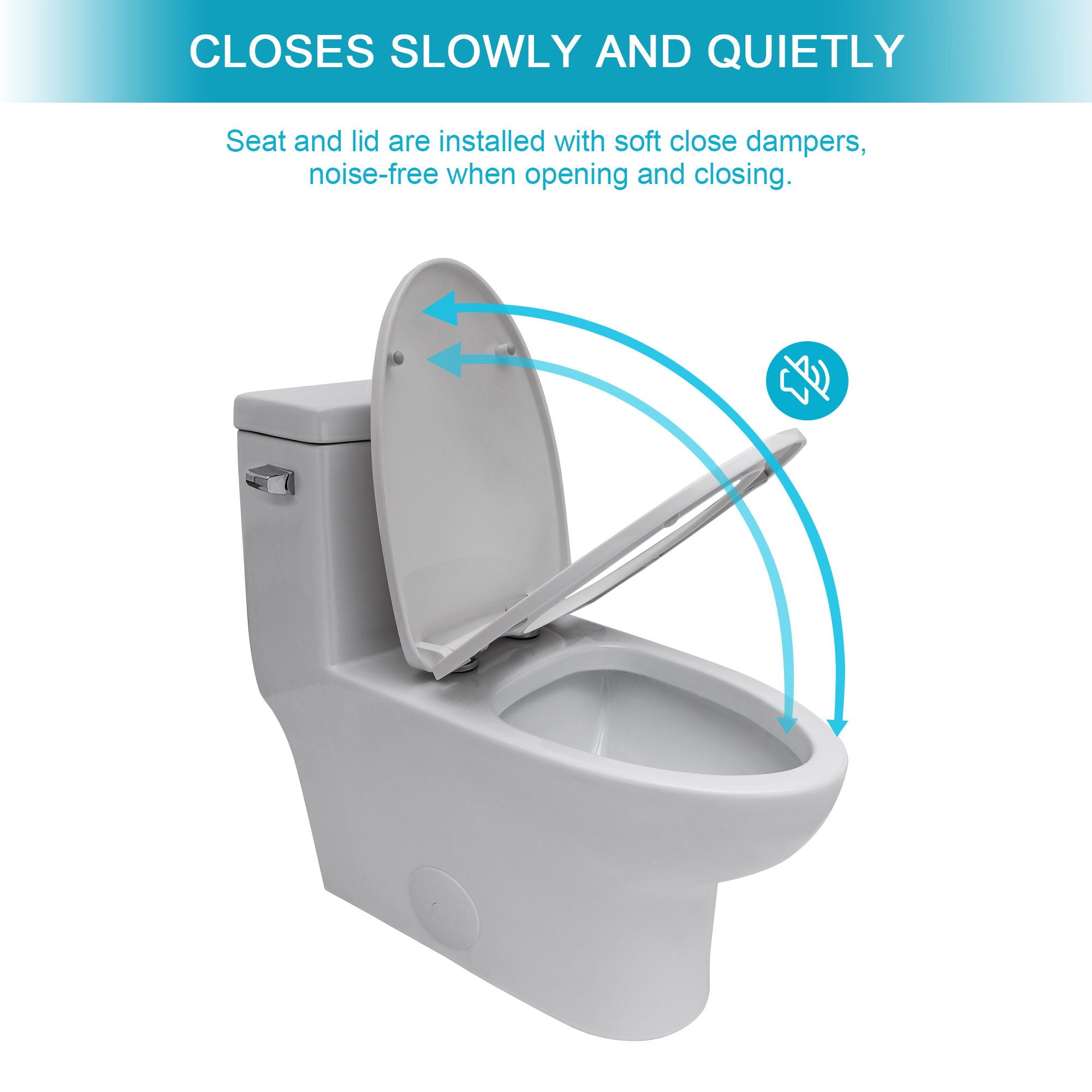 Modern Ceramic 1 Piece Toilet With Single Flush And Soft Closing Seat - White