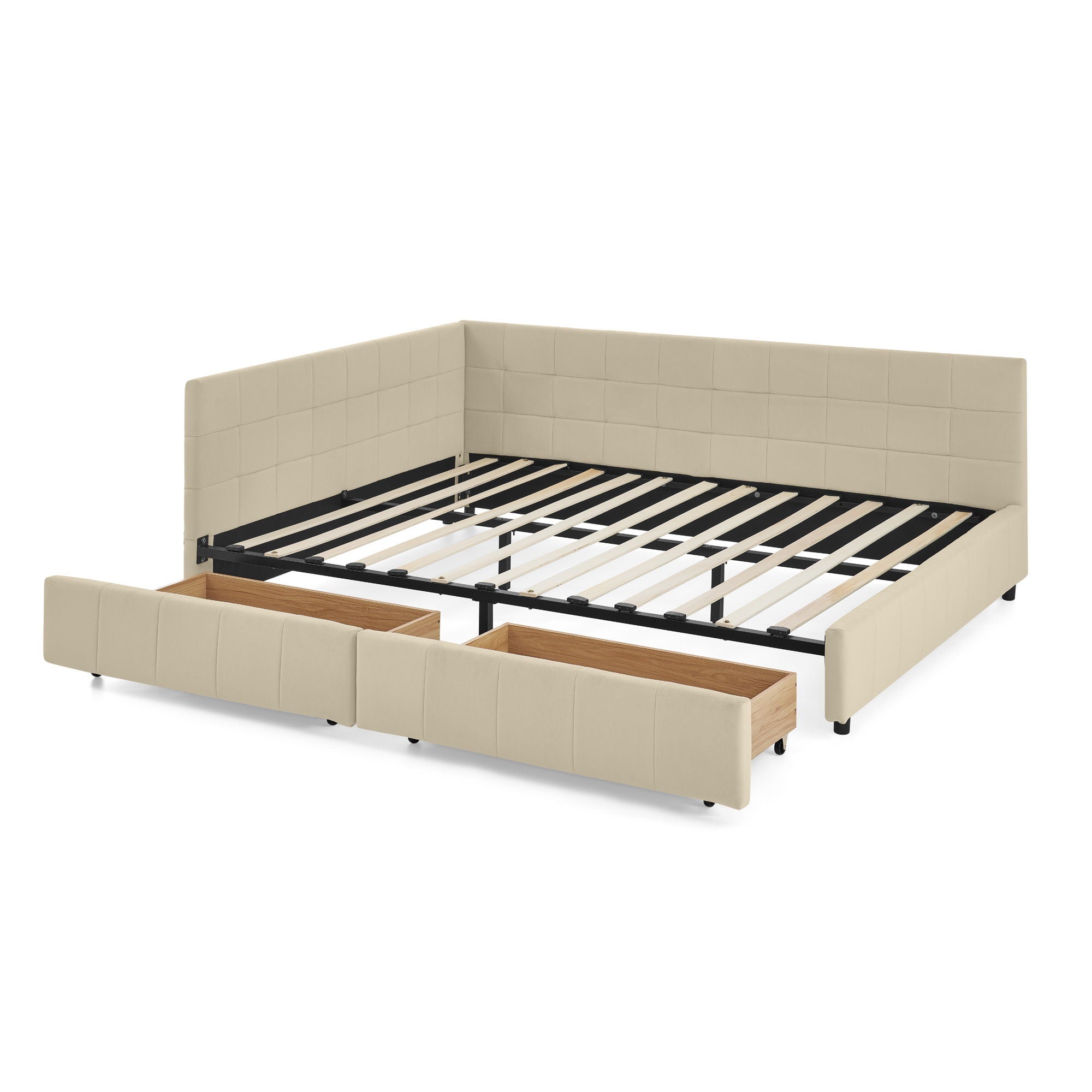Upholstered Storage Tufted Bed Frame With Backrest And Armrests