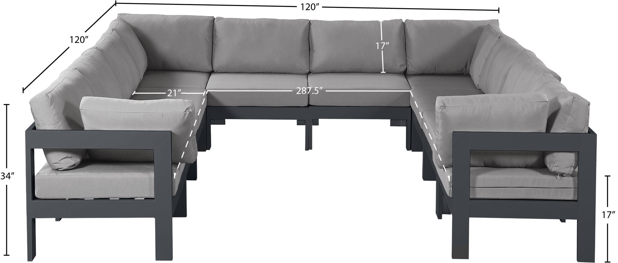 Nizuc - Outdoor Patio 10 Piece Modular Sectional With Gray Frame