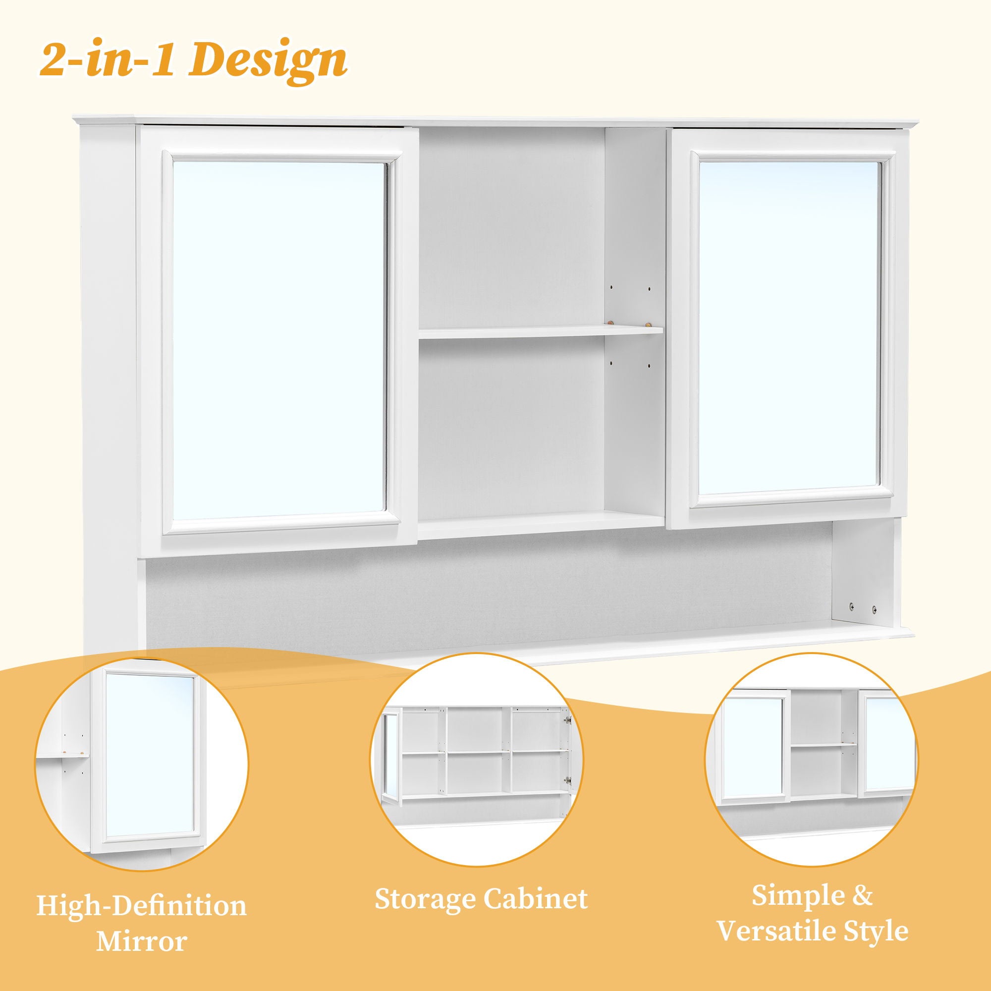 Wall Mounted Bathroom Medicine Cabinet With Double Mirrored Doors
