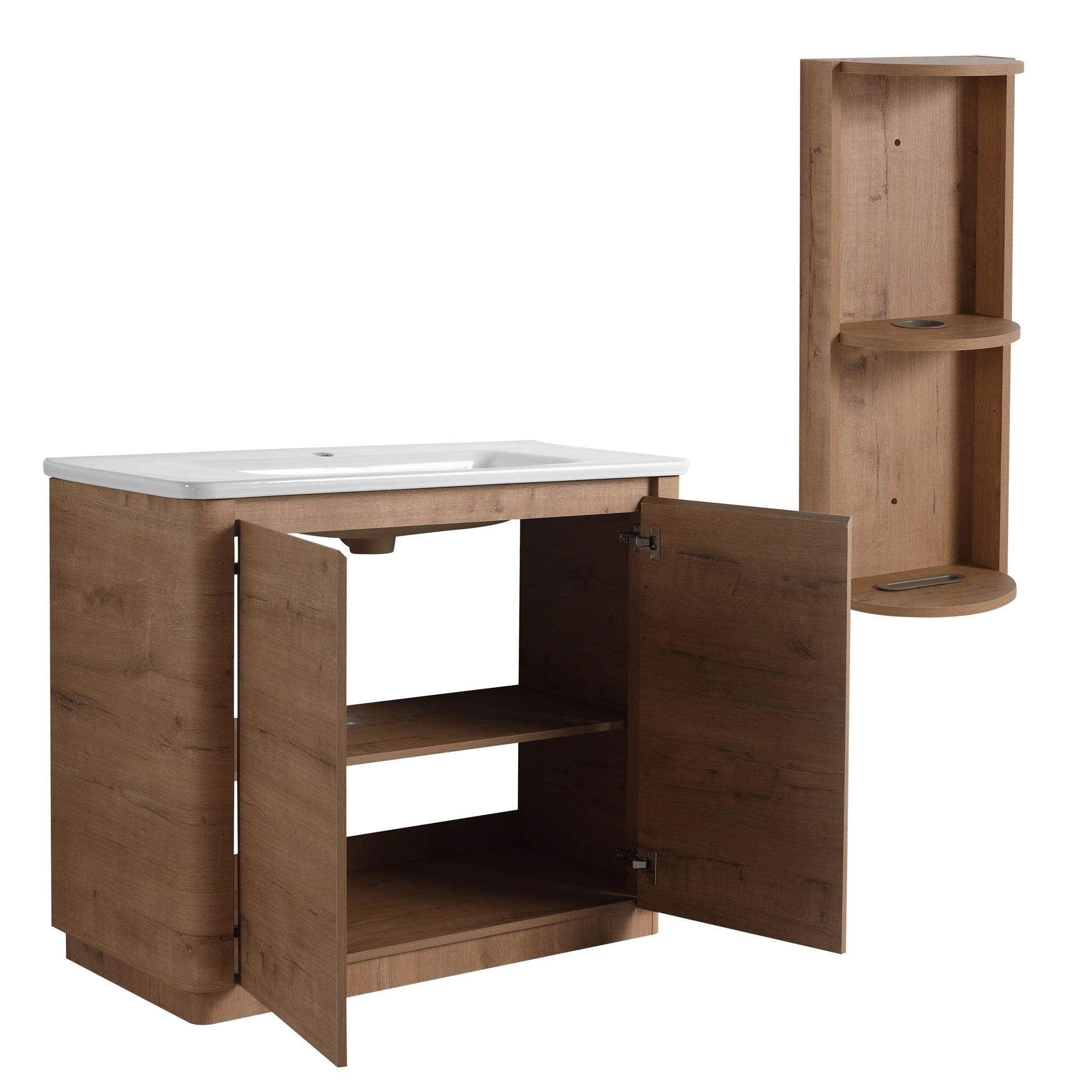Freestanding Bathroom Vanity With Sink, 2 Soft Close Doors & Storage Rack