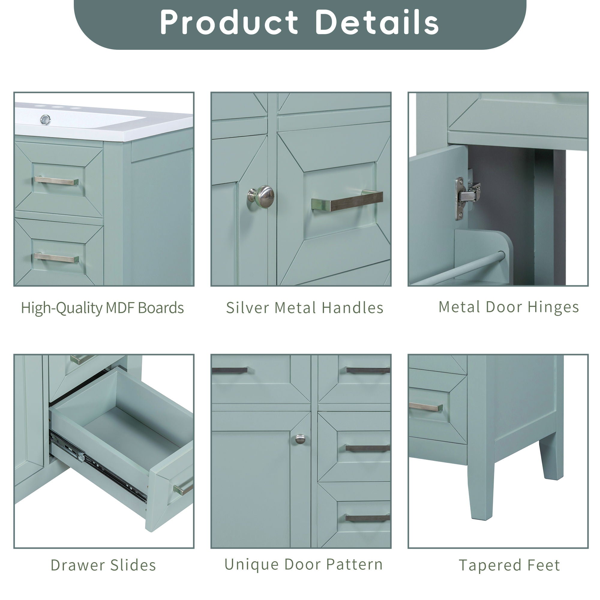 Modern Bathroom Vanity With Sink Combo, 3 Drawers, Undermount Drop-In Sink