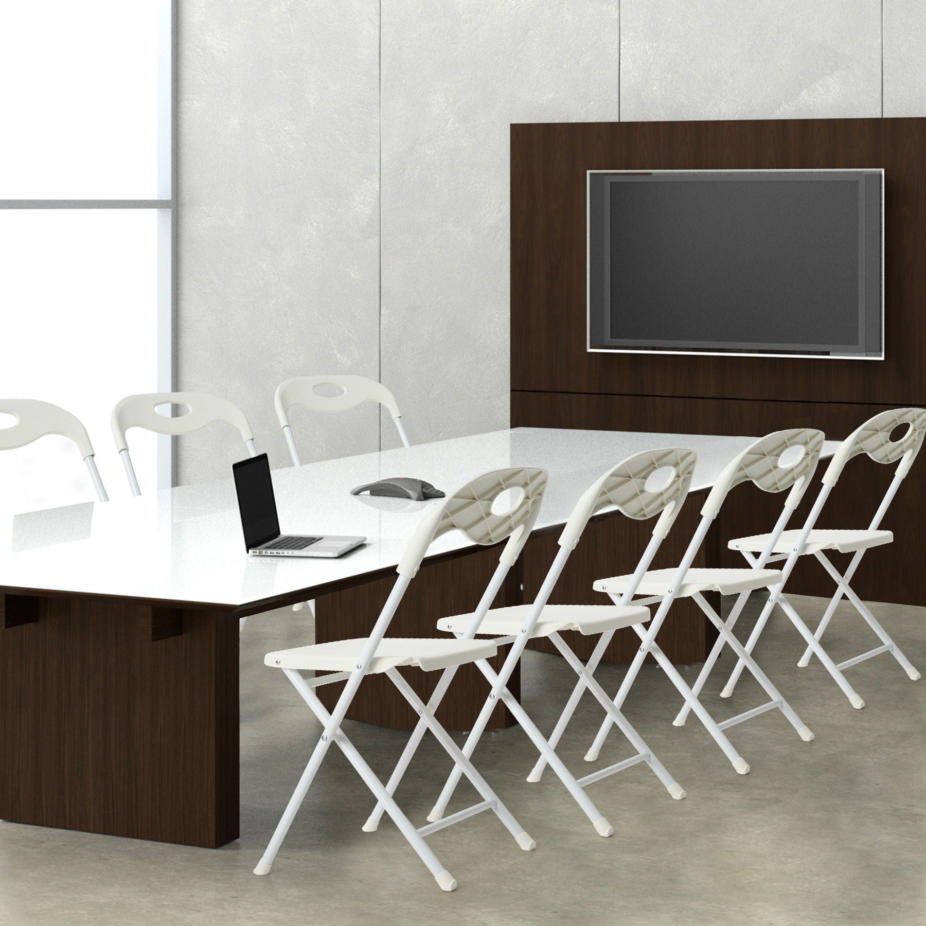 Folding Chairs, Stackable & Waterproof (Set of 4) - White