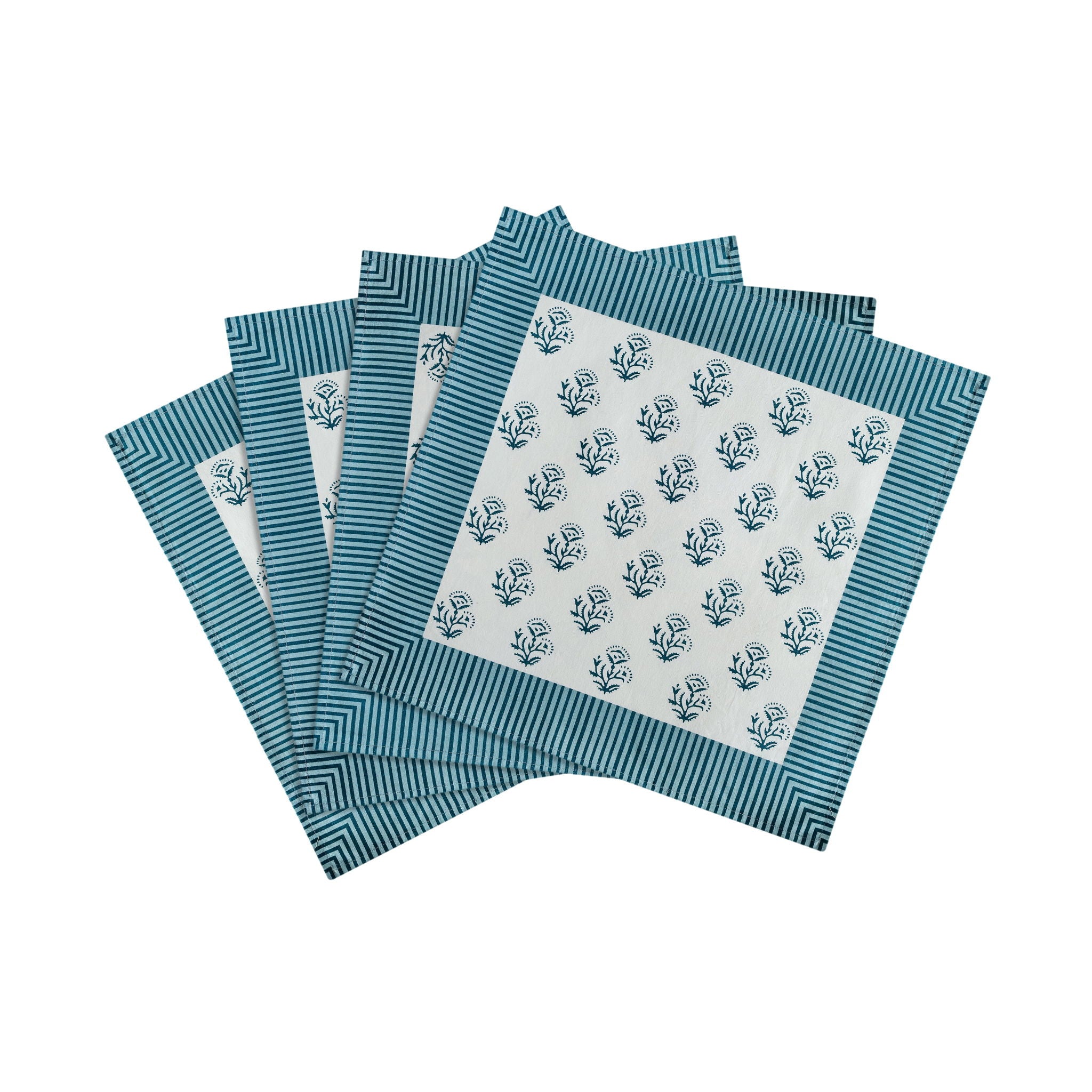 Crissy - Cotton Canvas Printed Napkins (Set of 4) - Blue Vintage Floral