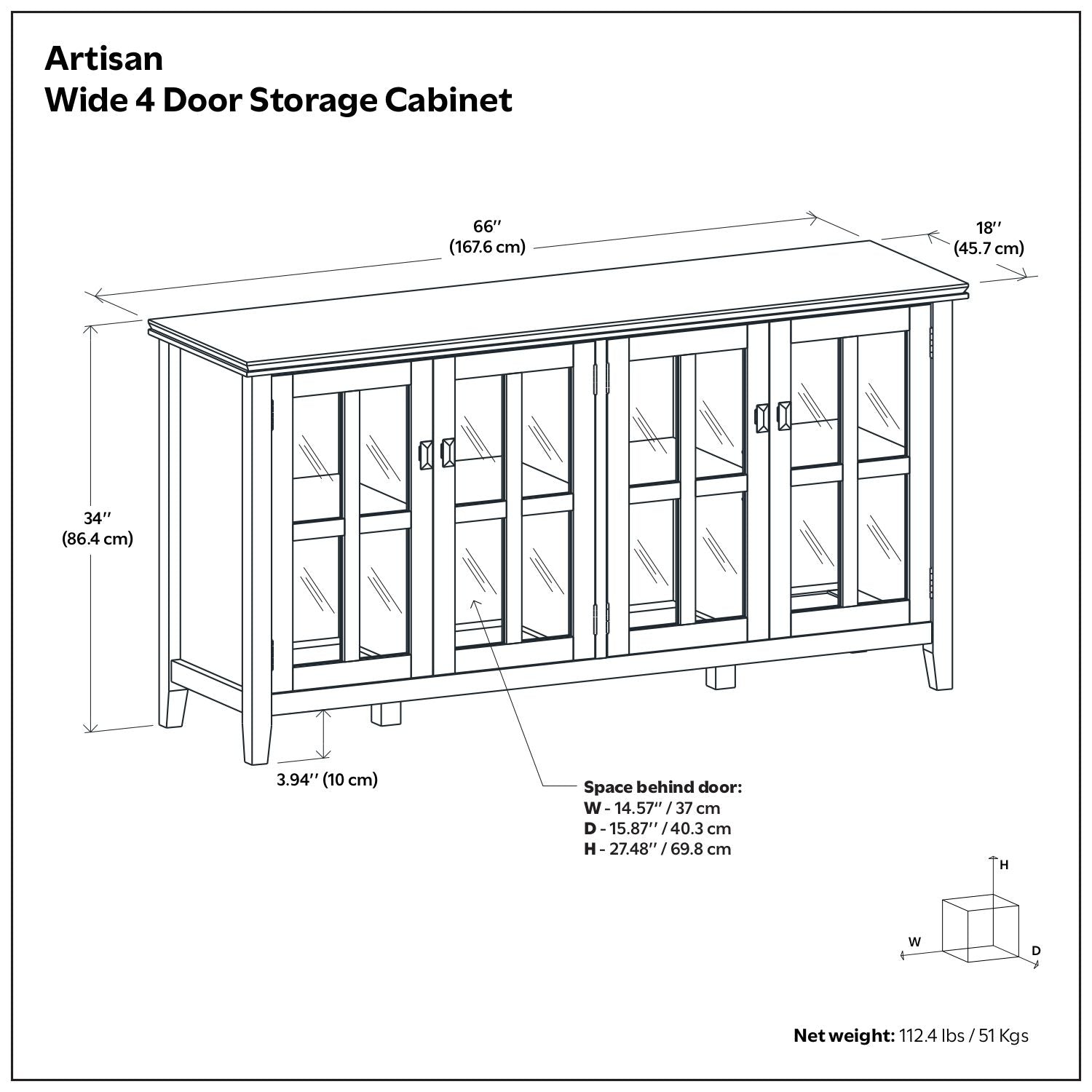Artisan - Handcrafted Wide 4 Door Storage Cabinet