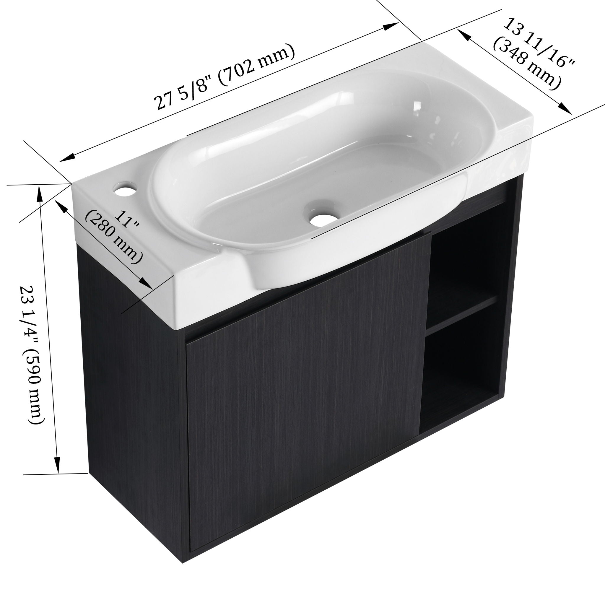 28" Wall Mounted Bathroom Vanity With Sink & Soft Close Door - Black Chestnut