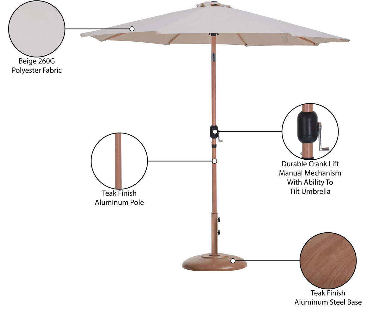 Fiji - Aluminum Patio Umbrella With Round Teak Base