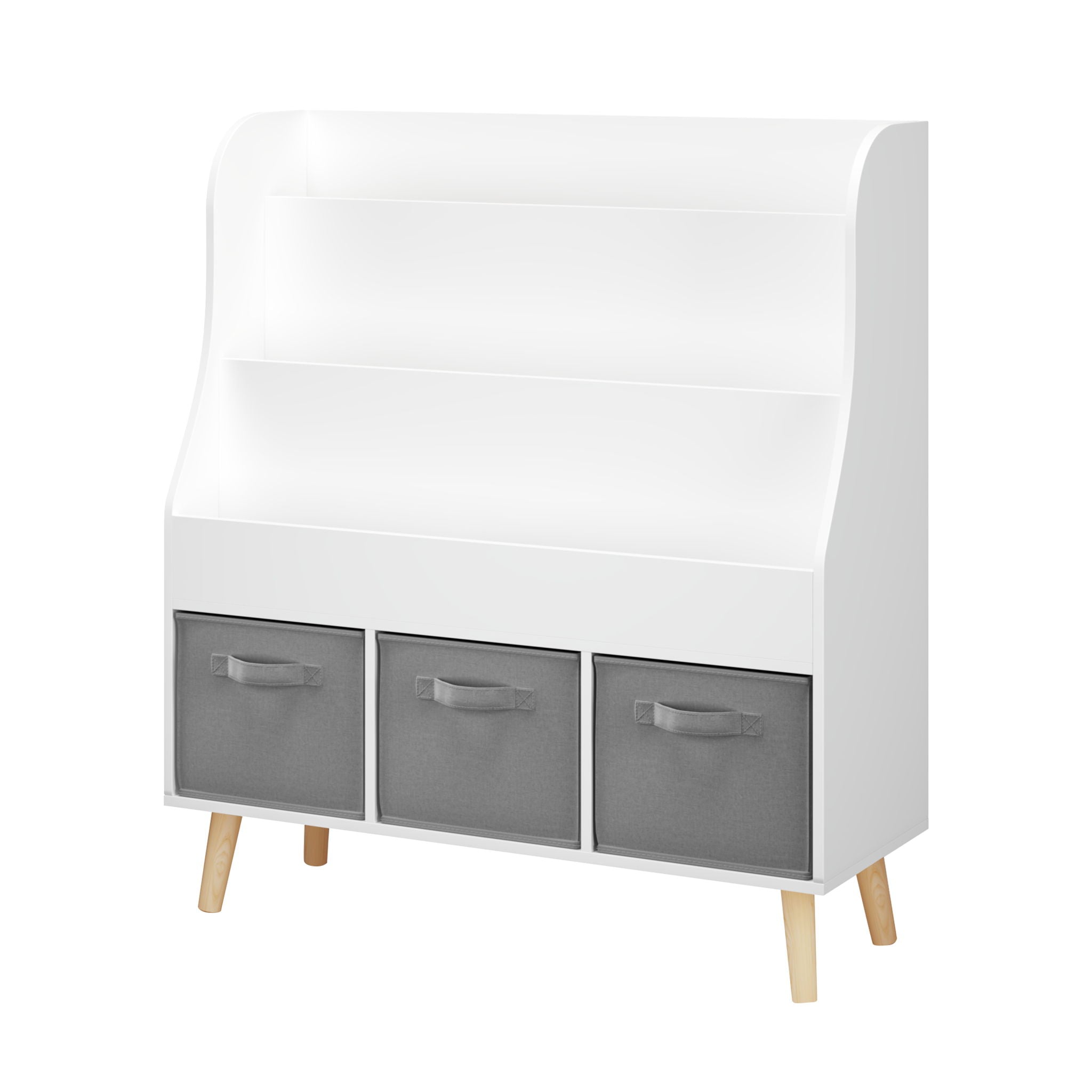 Bookshelf With 3 Bins, Storage Shelf For Toys And Books