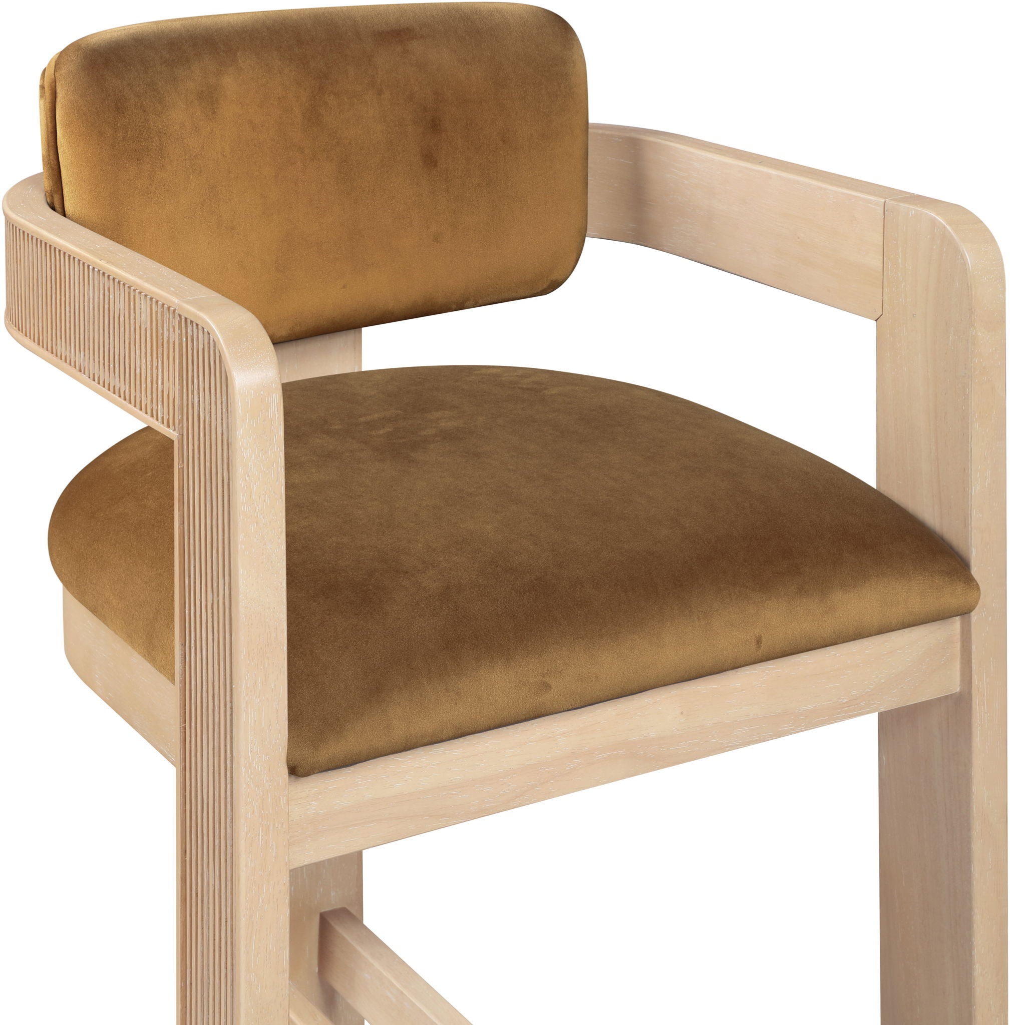 Sacha - Velvet Stool With Natural Base - Saddle