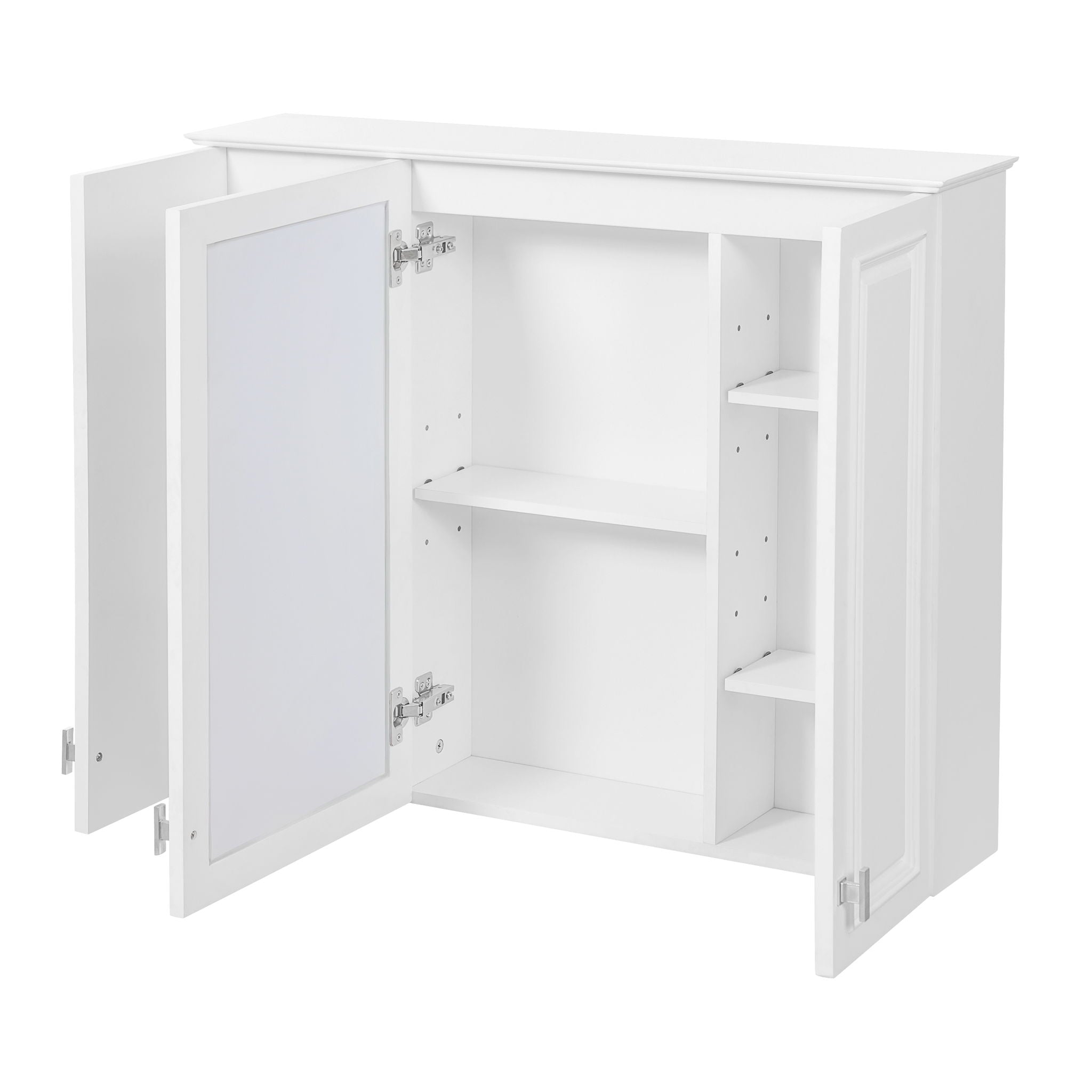 Wall Mounted Mirror Cabinet With 5 Adjustable Shelves, Rectangular Storage For Bathroom - White