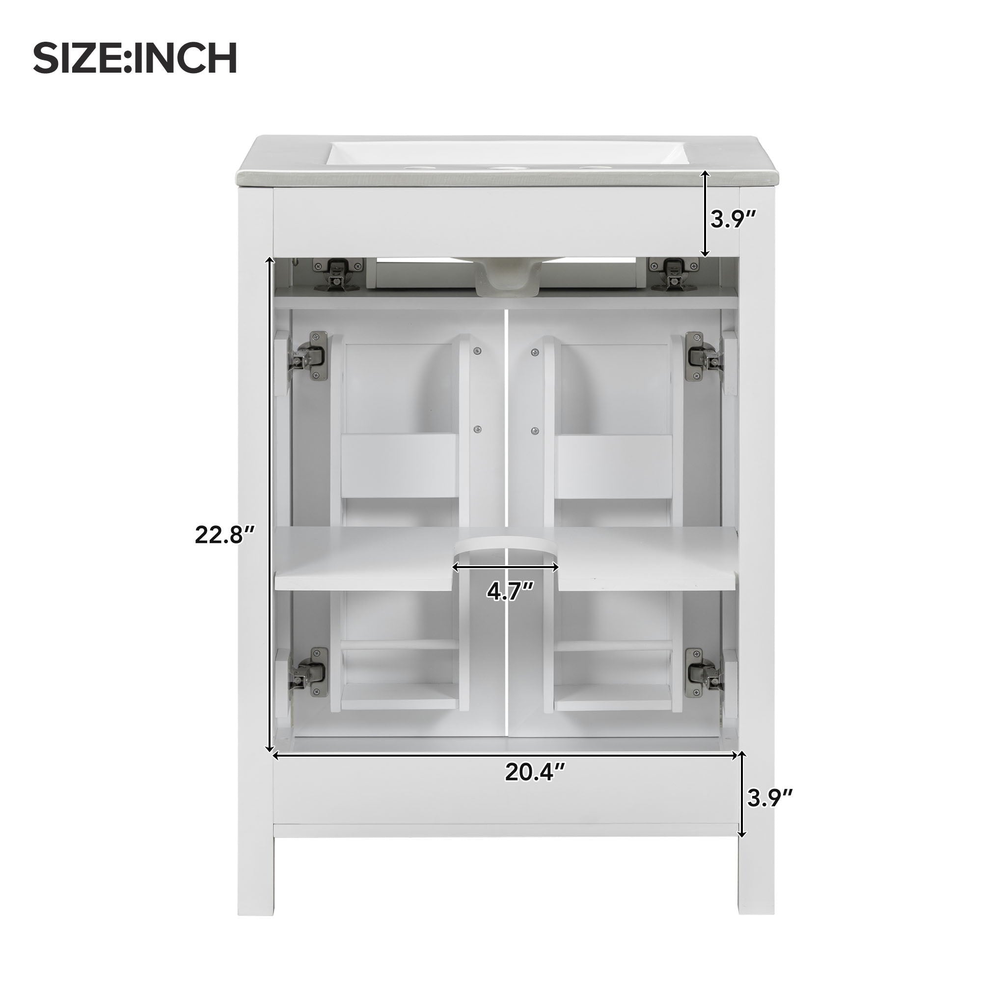 Modern Bathroom Vanity With Ceramic Sink, Soft-Close Doors, Flip Drawer, U-Shaped Shelves, Elegant Storage Solution