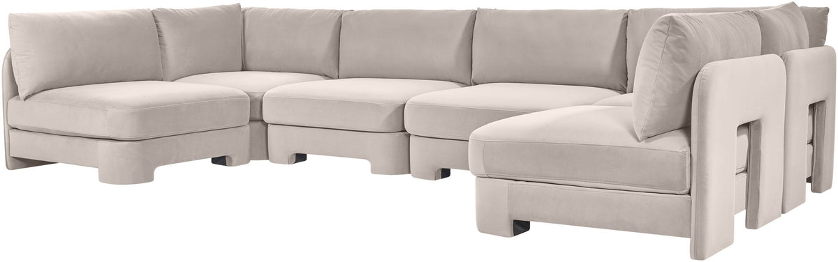 Hammond - Velvet Performance Fabric Upholstered 6 Piece U-Shaped Armless Sectional