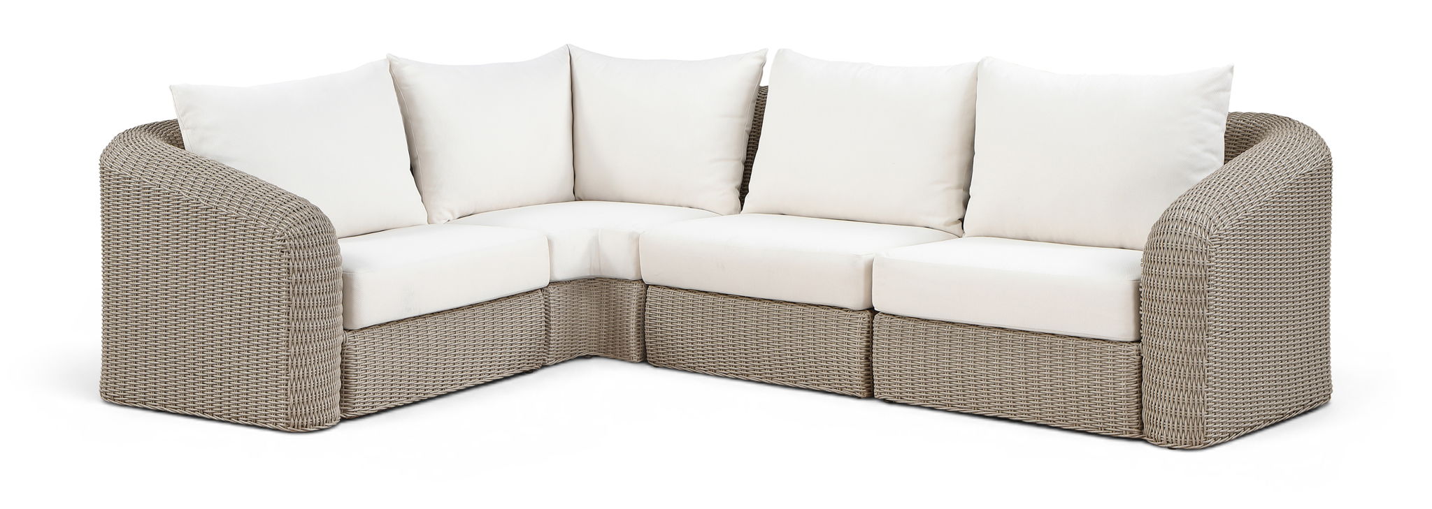 Seacrest - Olefin Water Resistant Fabric And Wicker 4 Piece Outdoor Patio Modular Sectional