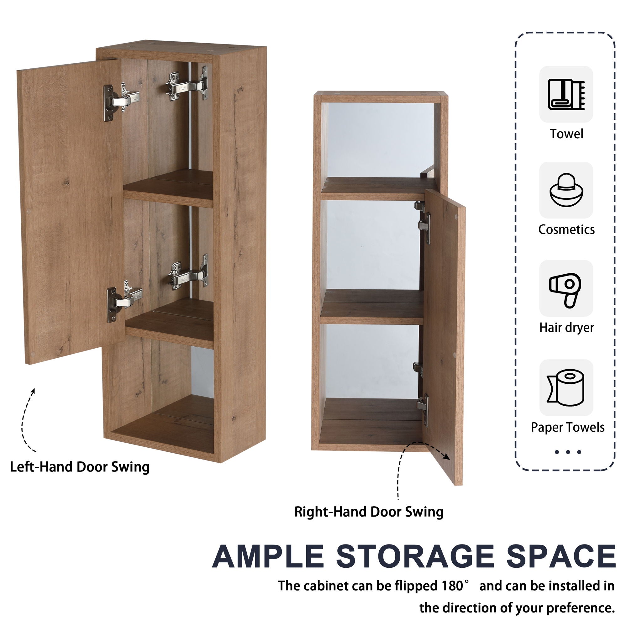 10" Wall Mounted Storage Cabinet, Bathroom Cabinet With Soft Close Door - Imitative Oak