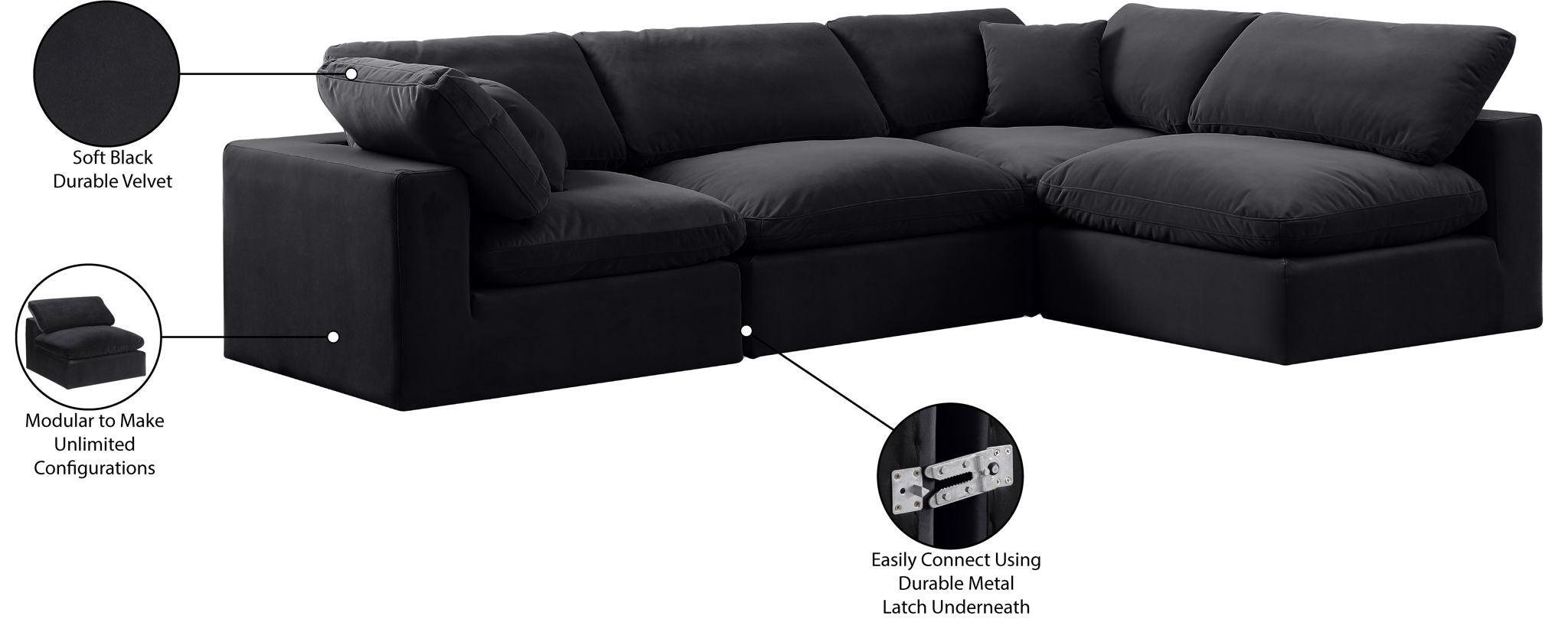 Comfy - 4 Piece Velvet Modular Armless Sectional