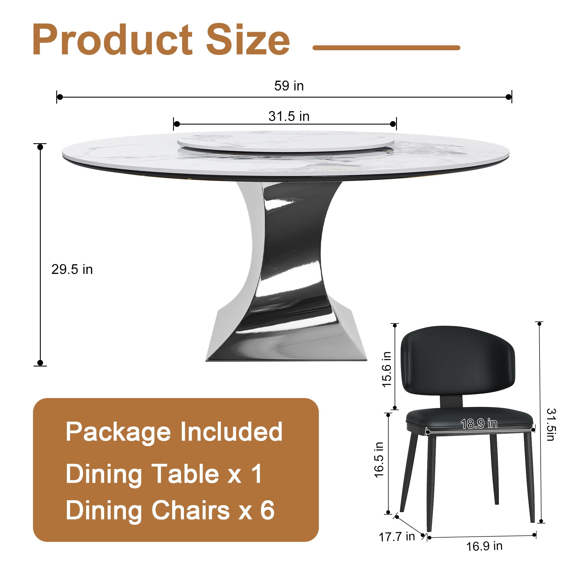 Round Dining Table & 6 Chairs Set - Silver