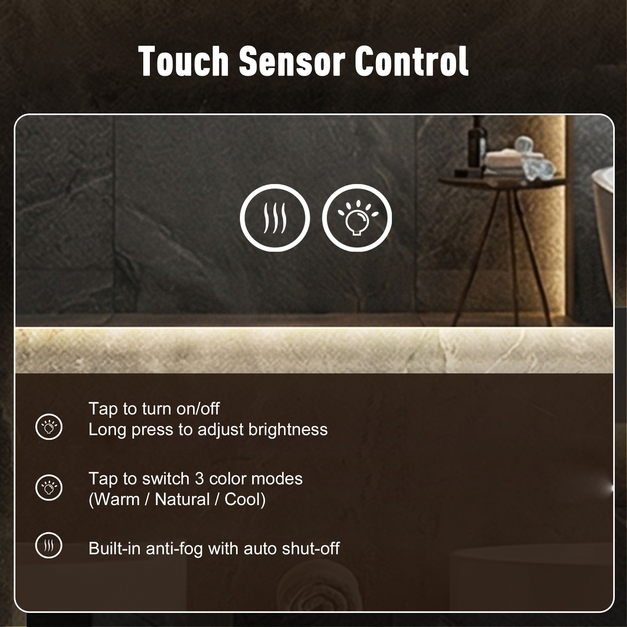 Smart Wall Mounted LED Touch Screen Mirror With Anti-Fog Function And Adjustable Lighting