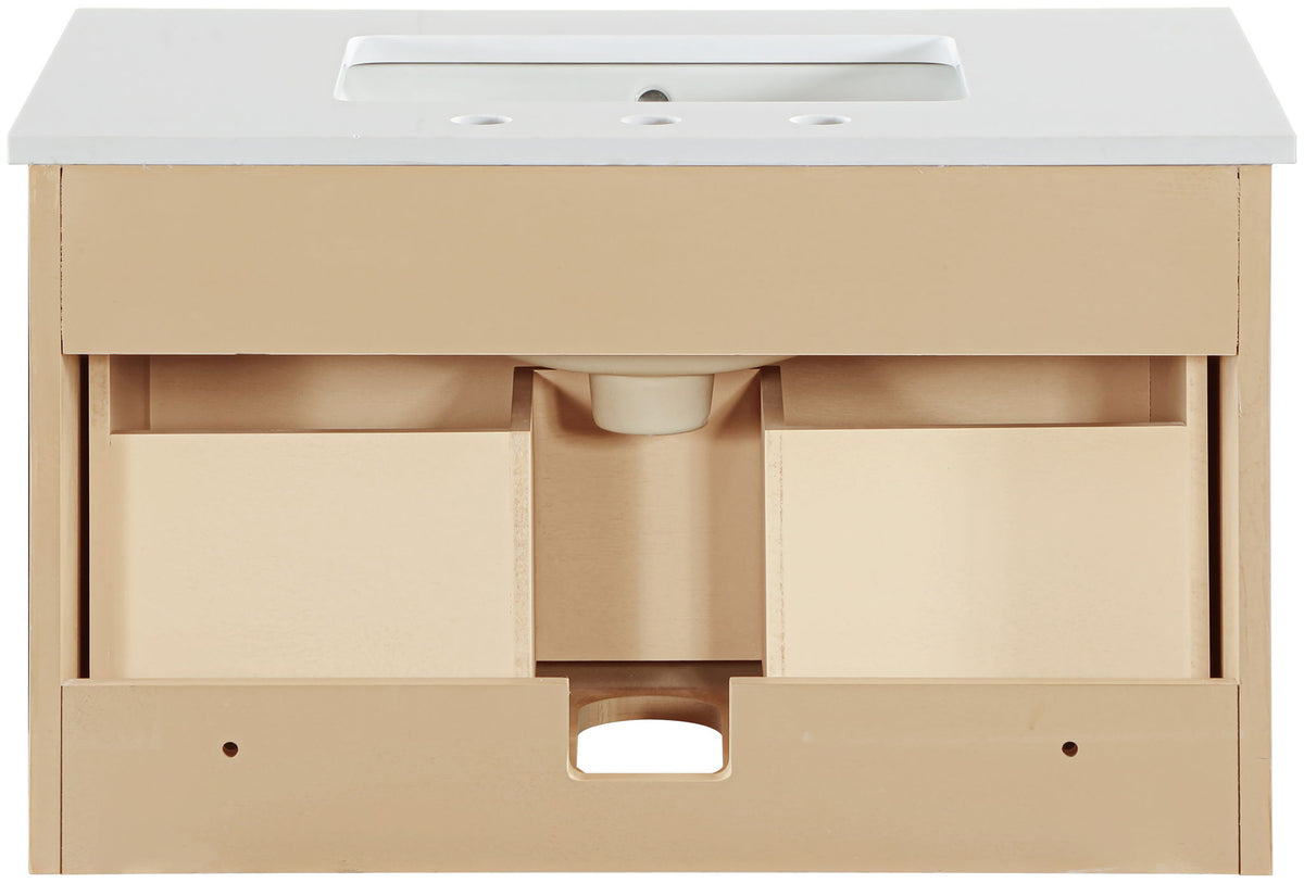 Leonardo - Engineered Stone And Solid Wood 24" Wall Mounted Bathroom Vanity