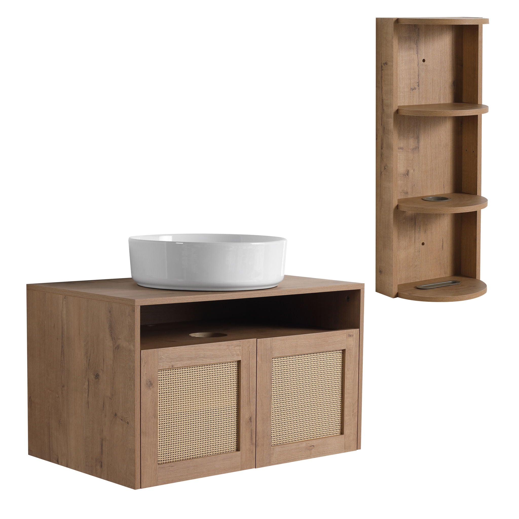 Bathroom Vanity With Art Sink And Storage Rack, Float Mounting Design