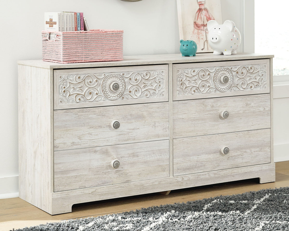 Paxberry - Six Drawer Dresser - Vinyl-Wrapped - Whitewash