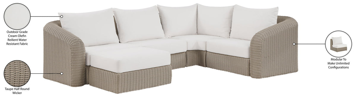 Seacrest - Olefin Water Resistant Fabric And Wicker 5 Piece Outdoor Patio Modular Sectional