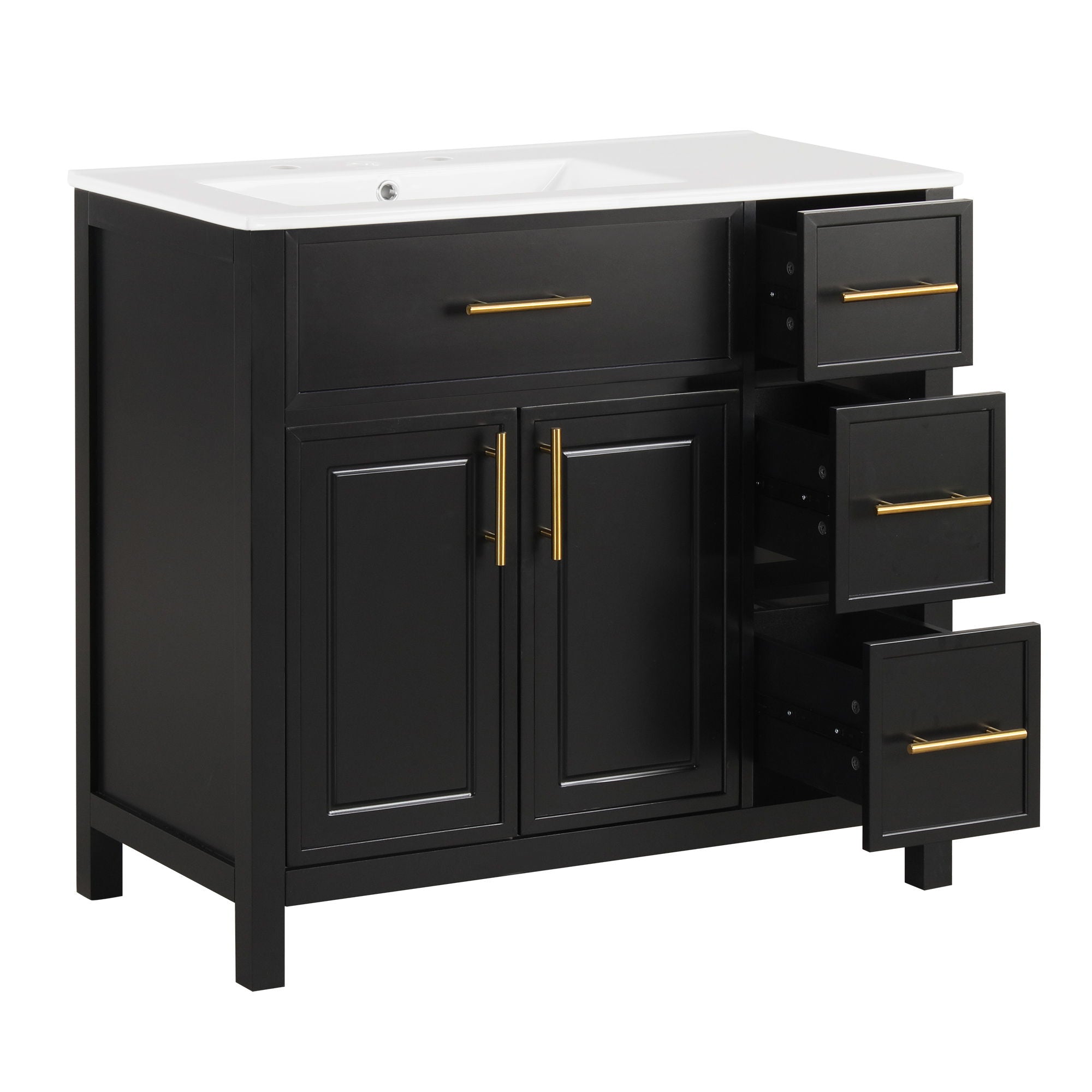Modern Bathroom Vanity With Sink Top, 2 Doors And 3 Drawers