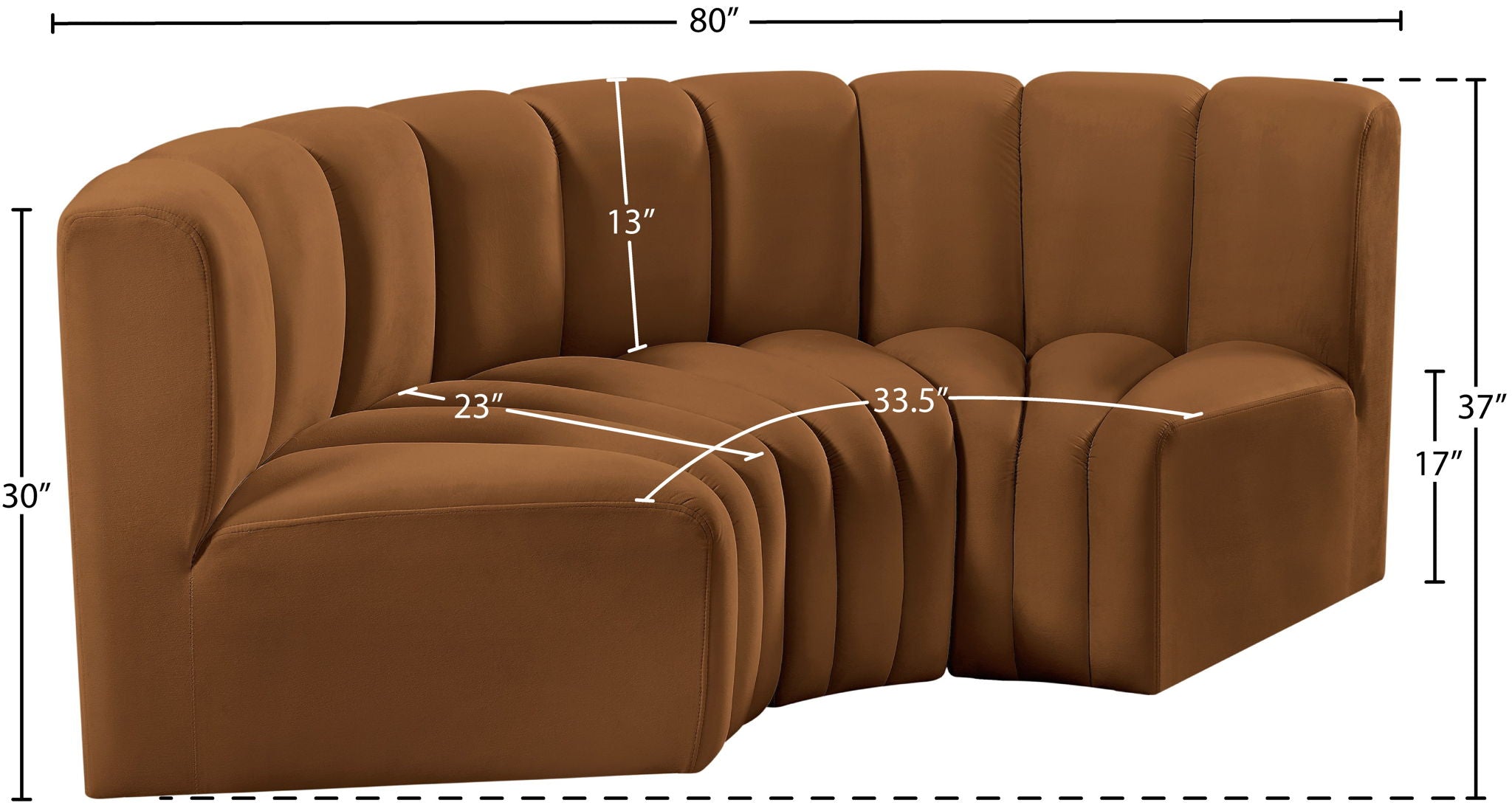 Arc - Velvet 3 Piece Modular U-Shaped Sofa - Saddle
