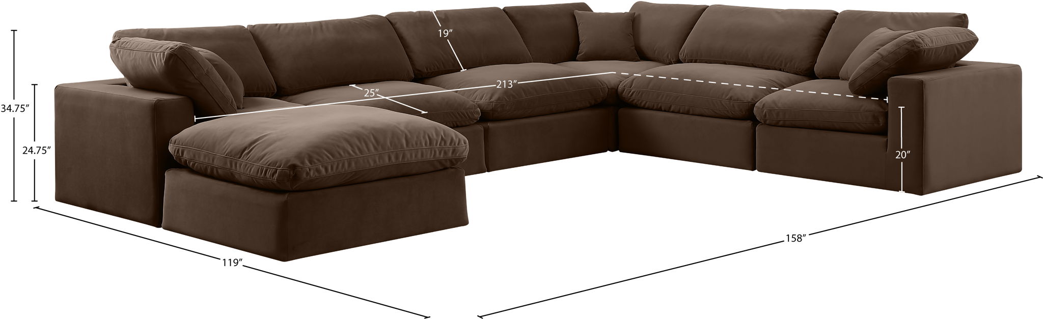 Comfy - 7 Piece Velvet Modular Sectional With Chaise