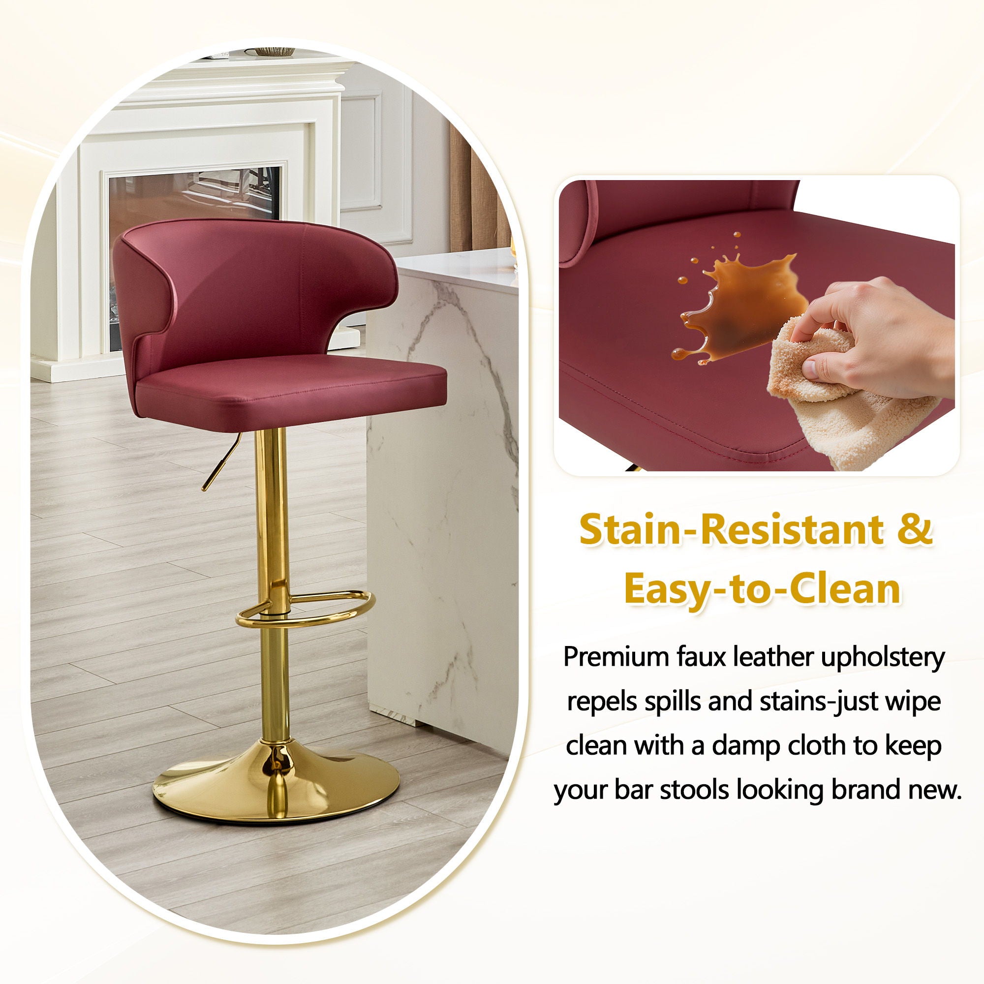 Adjustable Swivel Bar Chair With High Back Support