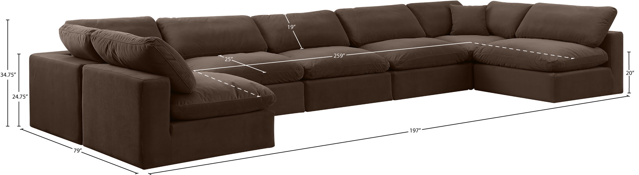 Comfy - 7 Piece Velvet Modular Armless Sectional