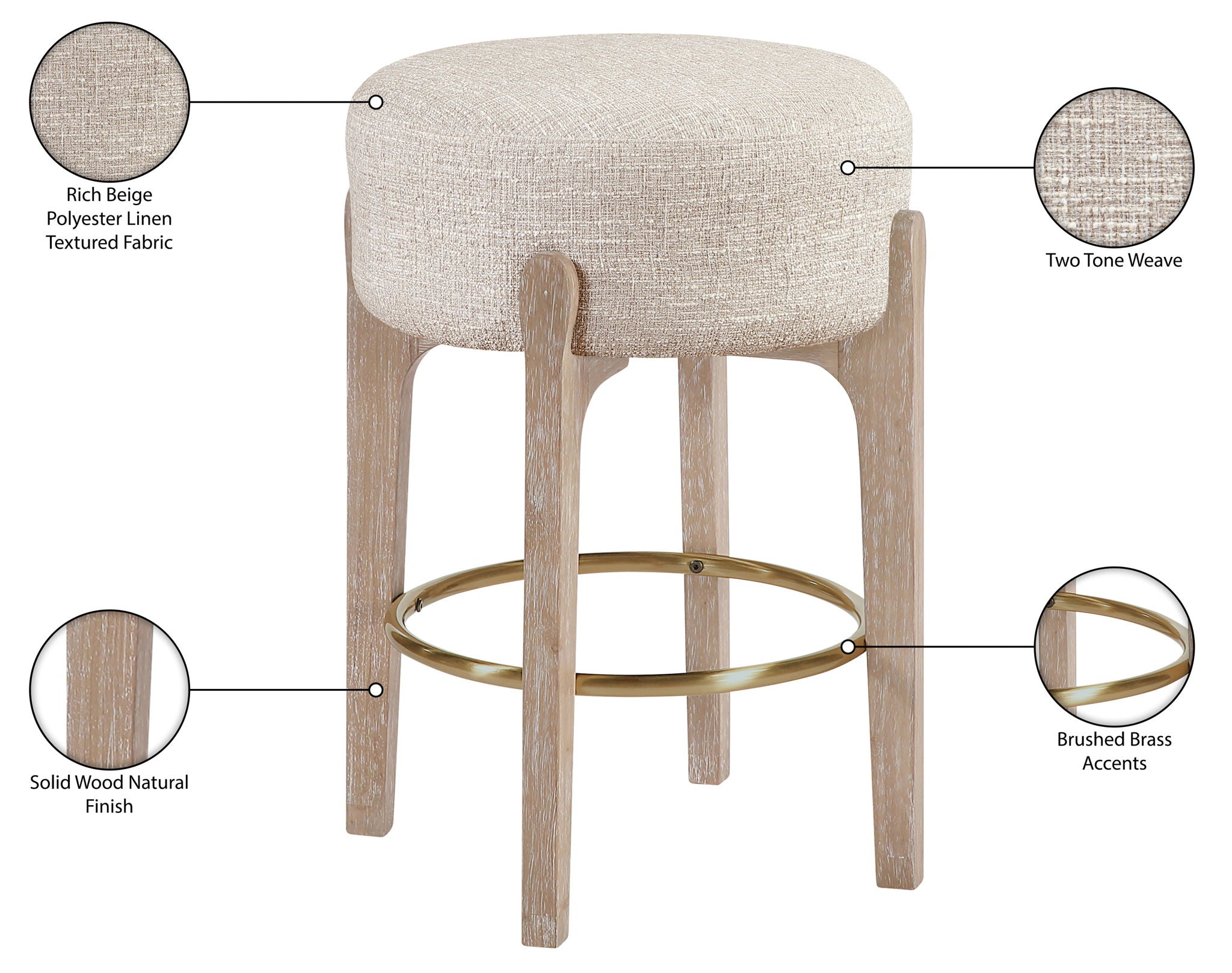 Torino - Backless Counter Stool With Brushed Natural Base (Set of 2)