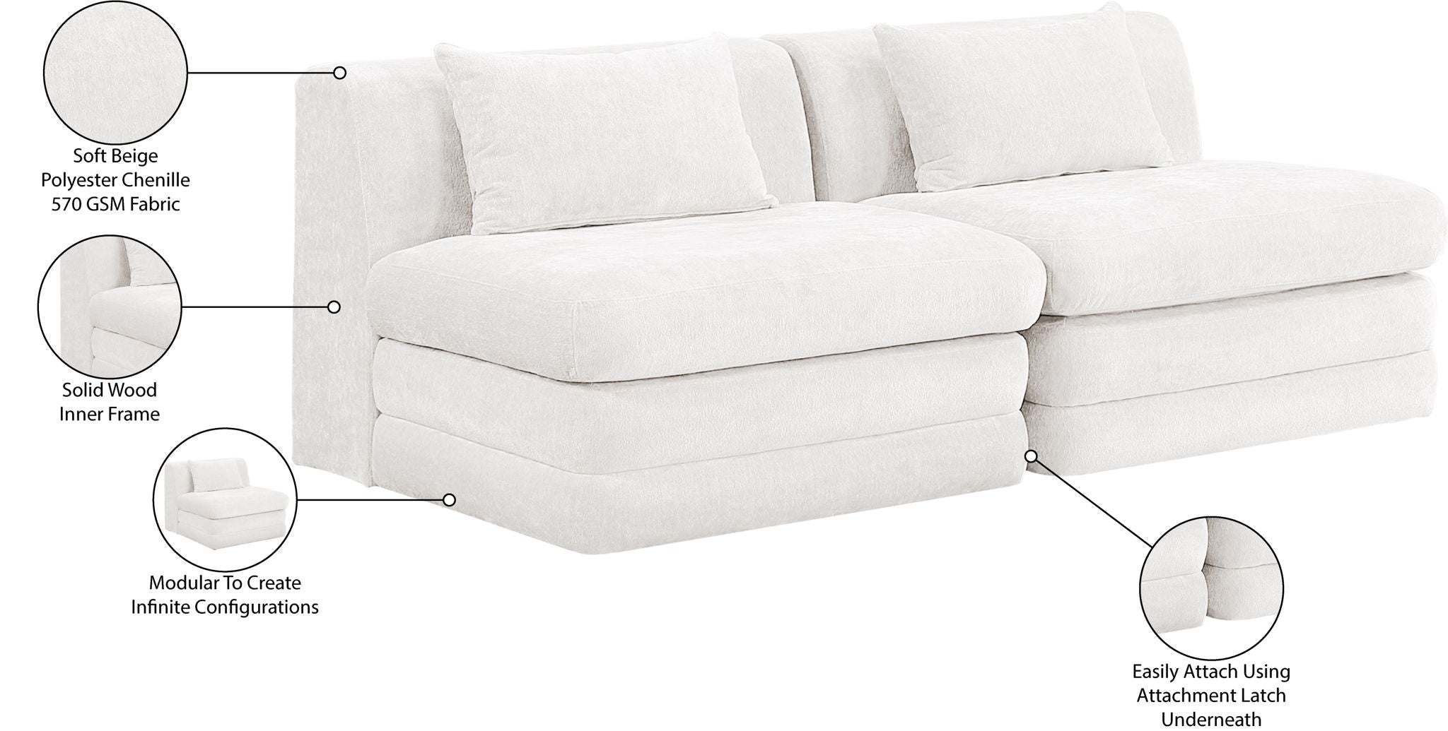 Stellar - 2 Piece 76" Upholstered Modular Armless Loveseat