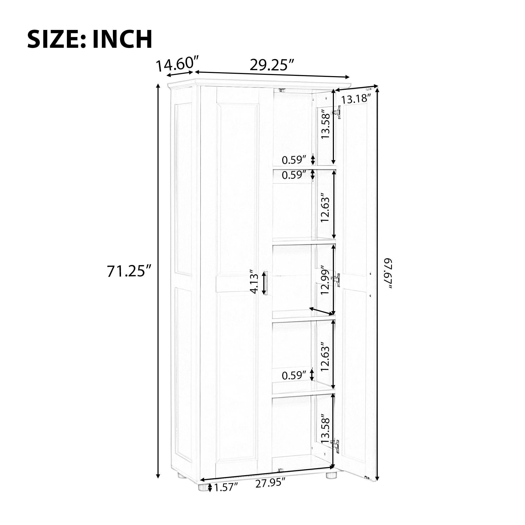 Storage Cabinet With Adjustable Shelves, 2 Doors, Rectangle Design For Bathroom