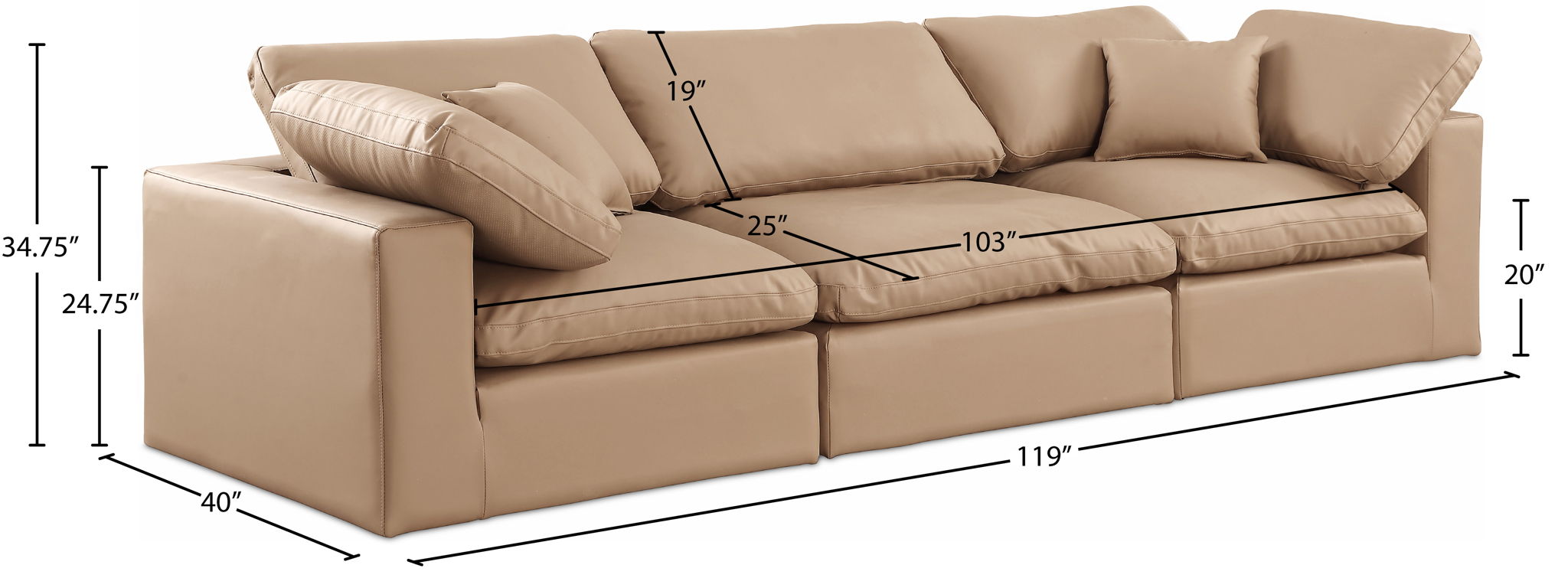 Comfy - Faux Leather Modular Sofa 3 Pieces - Tan