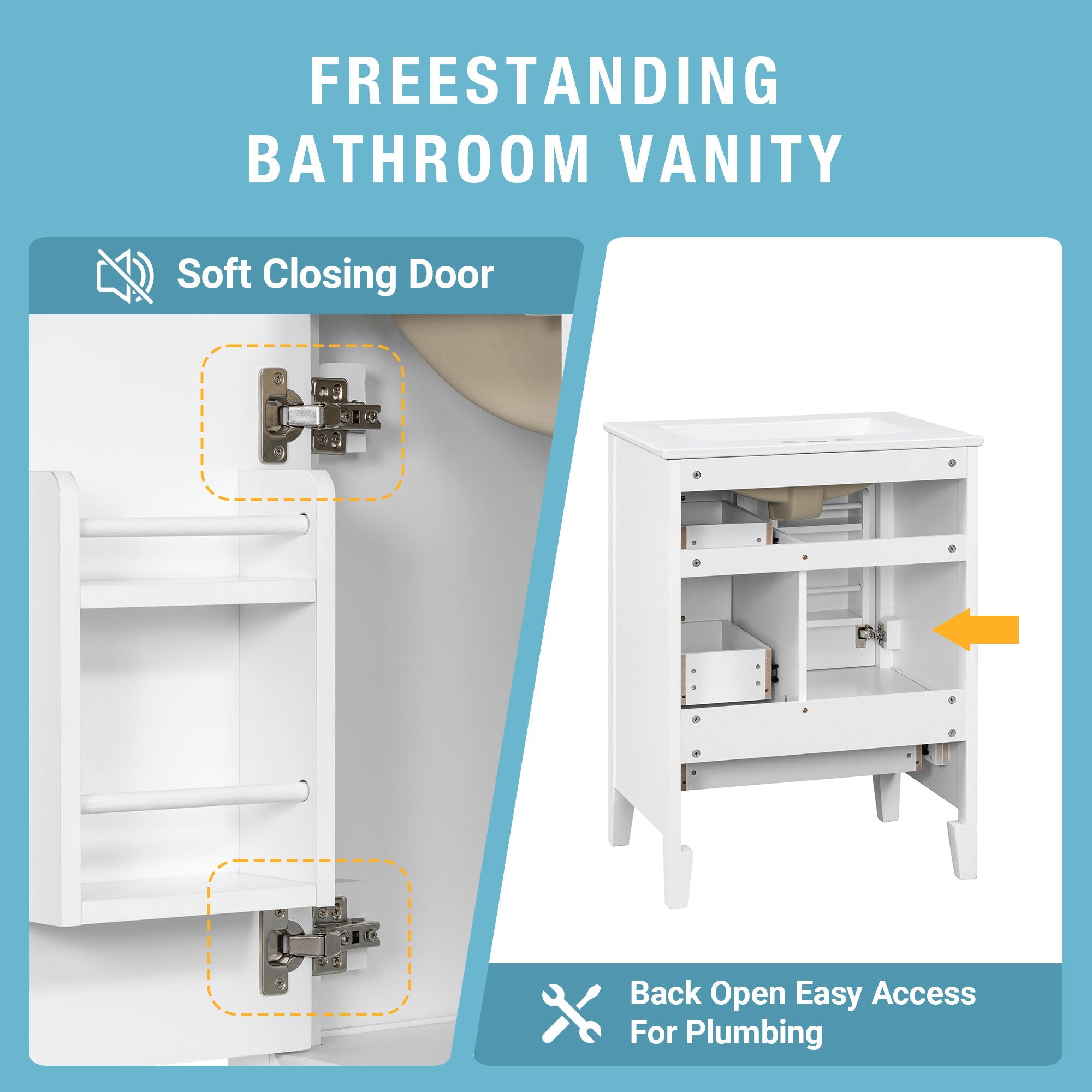 Modern Bathroom Vanity With Sink, Freestanding Cabinet With Drawers And Shelves