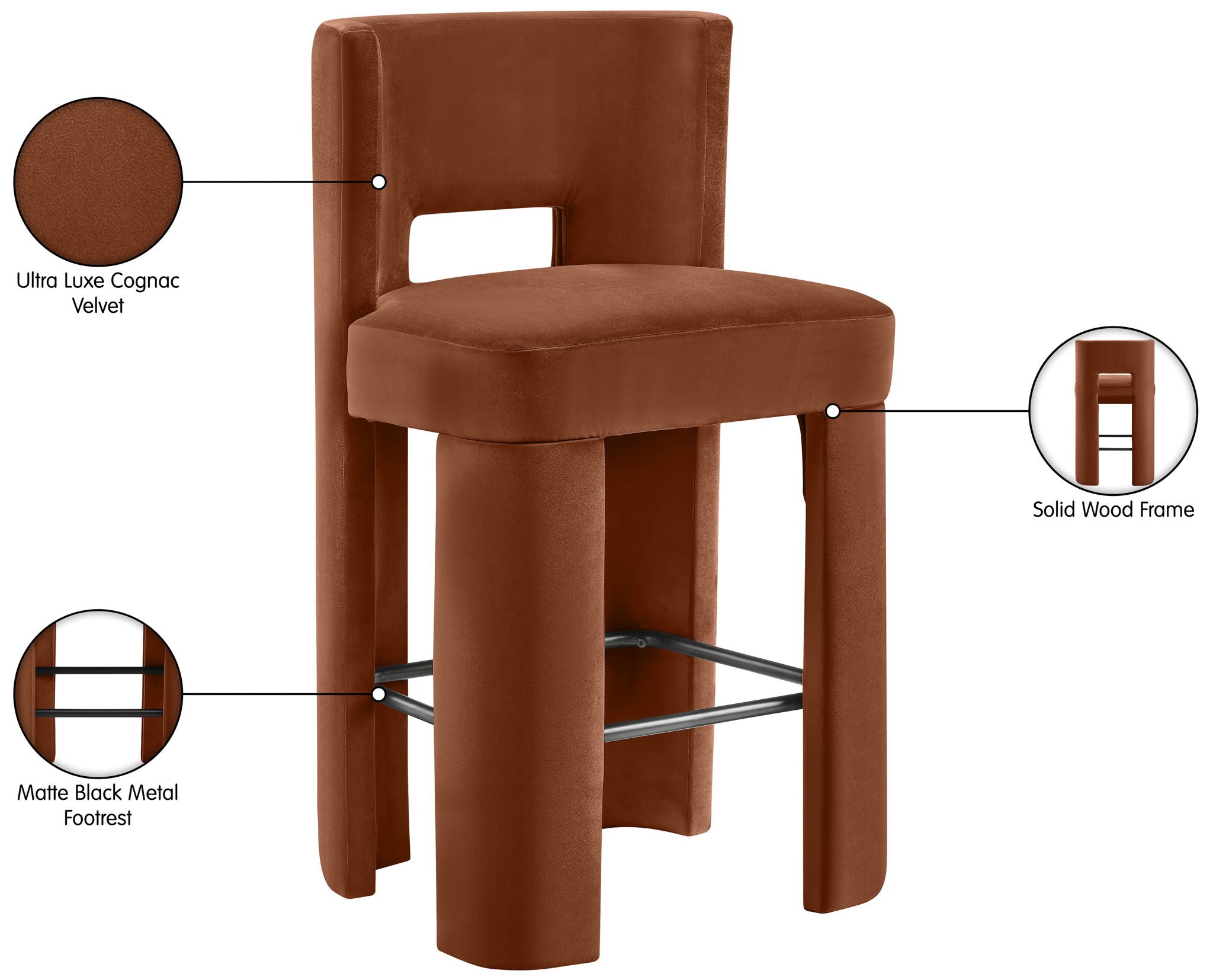 Zuno - Velvet Performance Fabric Upholstered Bar Stool (Set of 2)