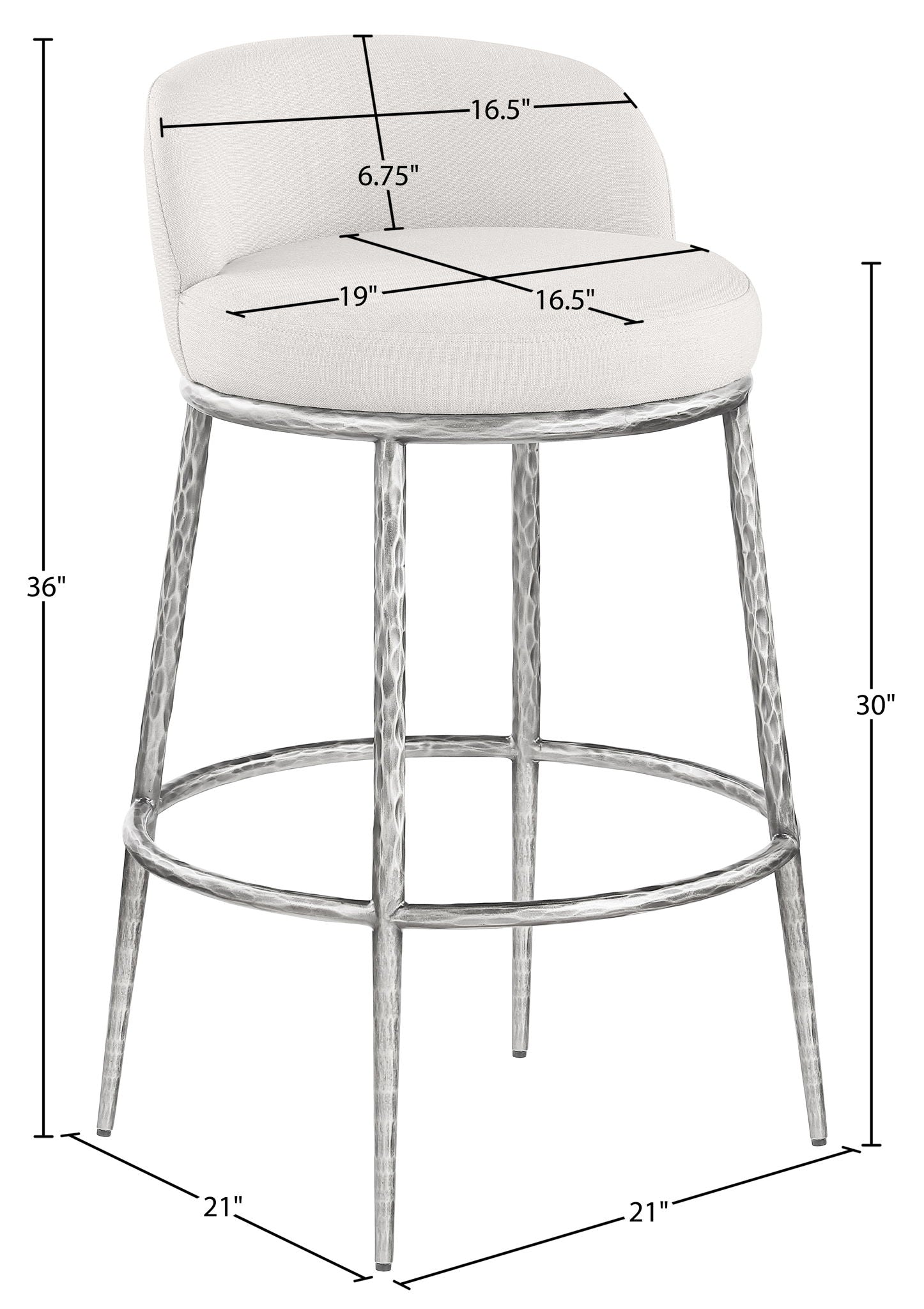 Ferro - Performance Fabric Upholstered Bar Stool - Antique Silver