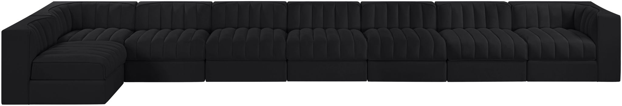 Rummi - Velvet Performance Fabric Upholstered 8 Piece Modular Sectional, L-Shaped (Right)