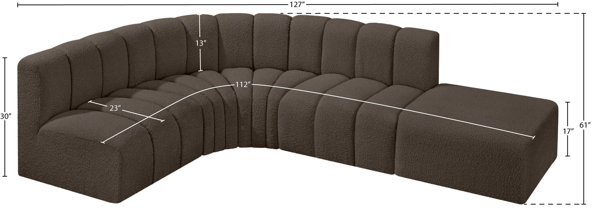 Arc - Boucle Fabric 5 Piece Corner Modular Sofa