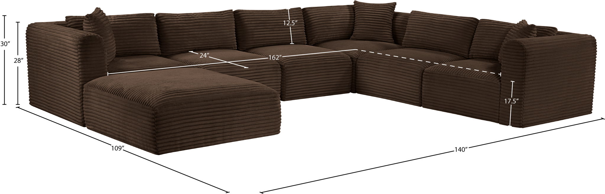 Shaggy - 7 Piece Modular U-Shaped Sectional With Ottoman
