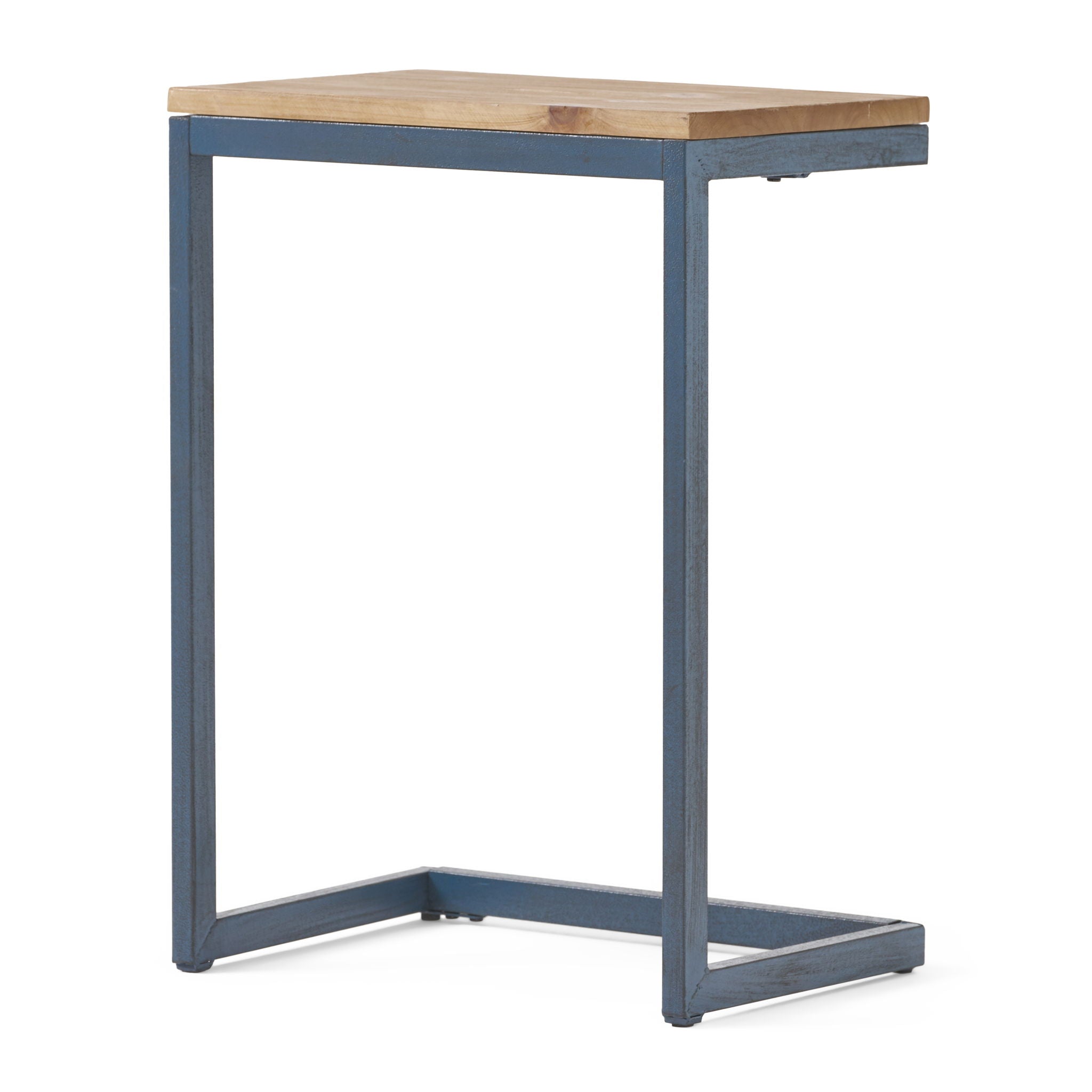 C Shaped End Table With Iron Base And Fir Wood To