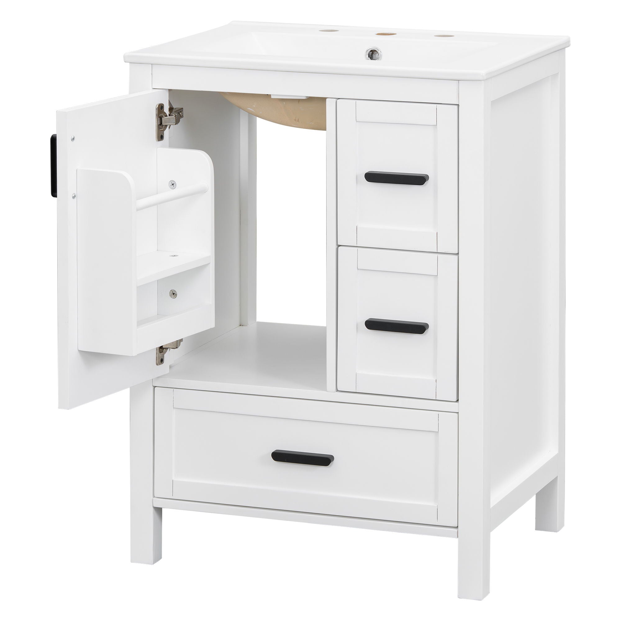 Bathroom Vanity With Sink, Soft-Close Doors, Double-Layer Shelf And 3 Drawers